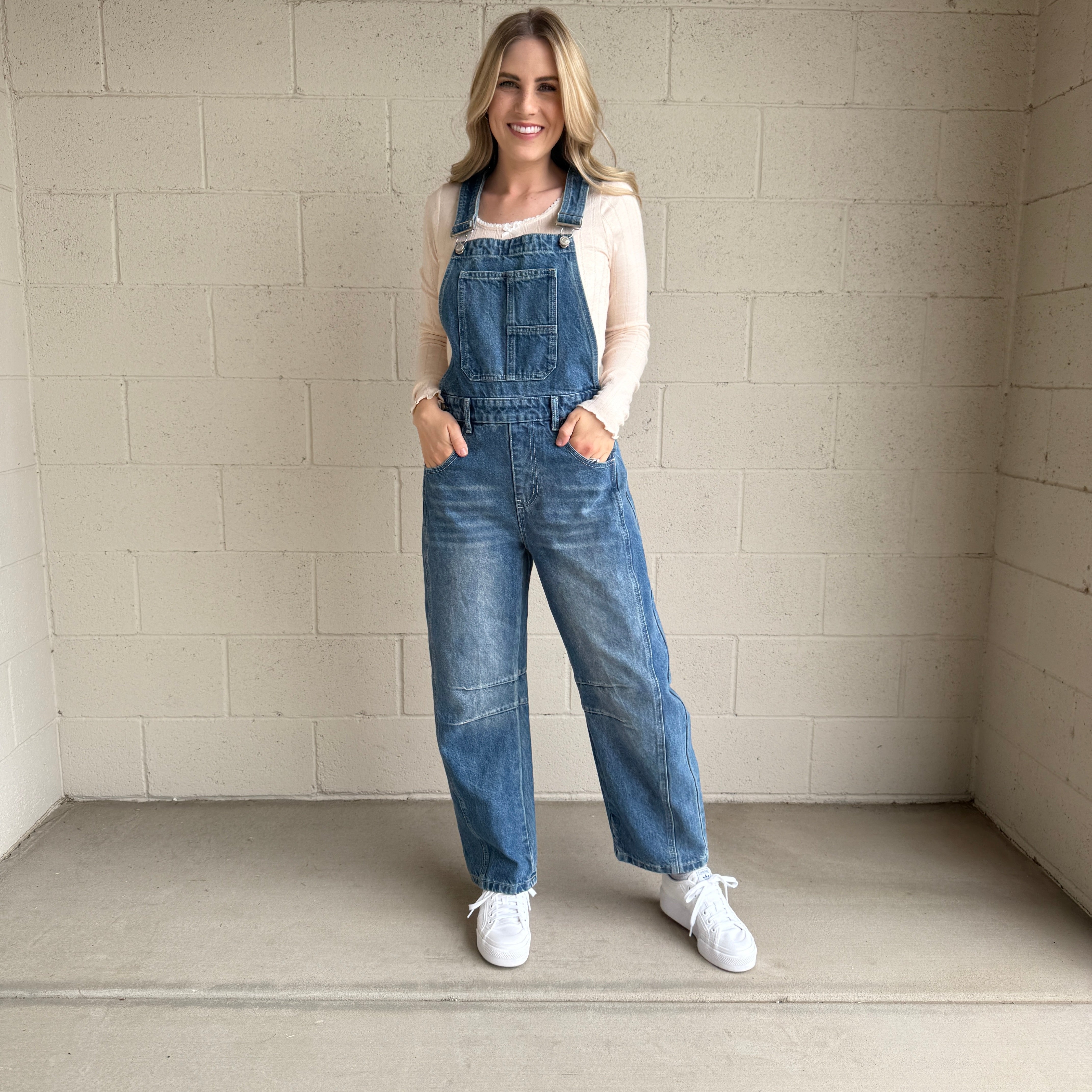 Denim Slouchy Barrel Overalls
