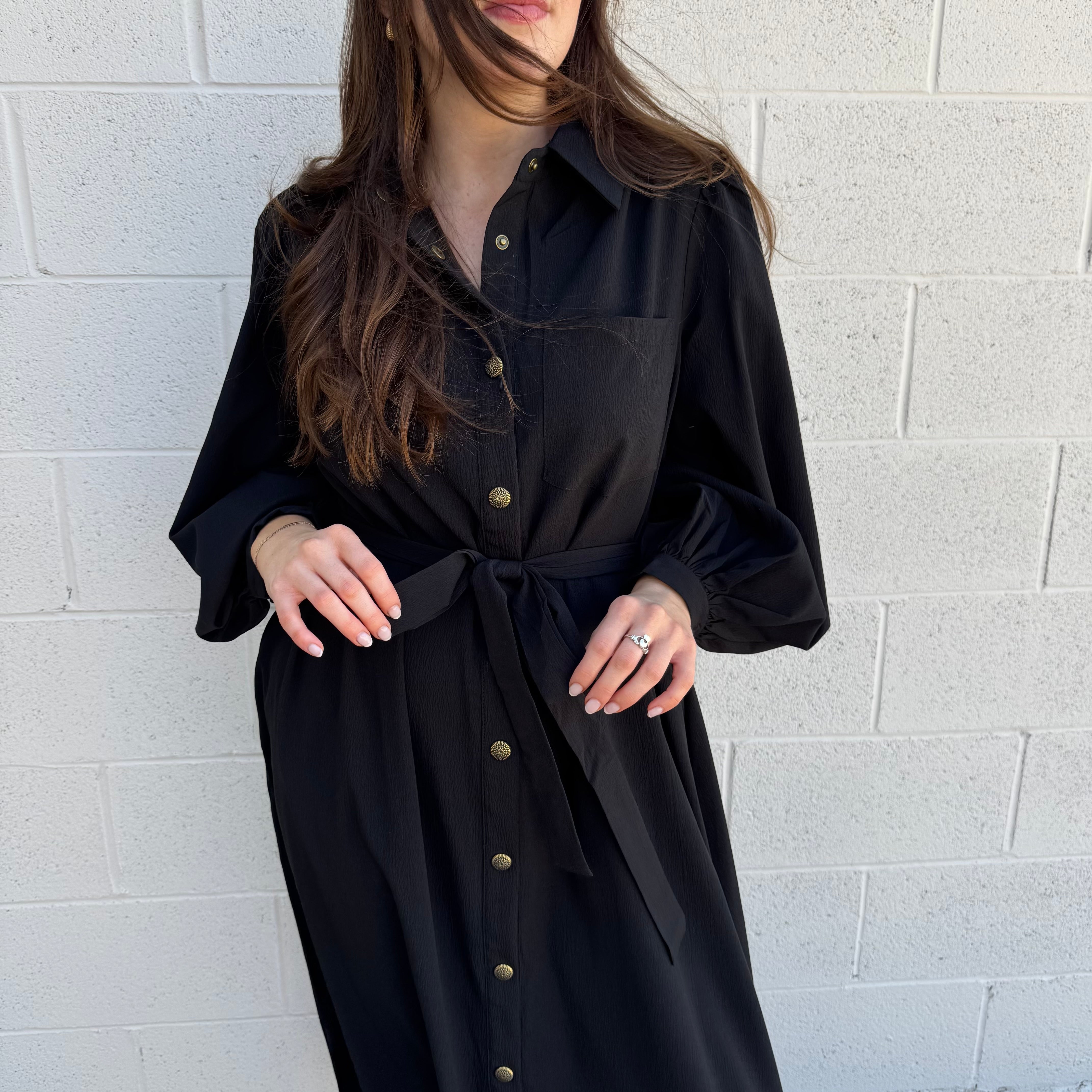 Black Button Down Midi Dress