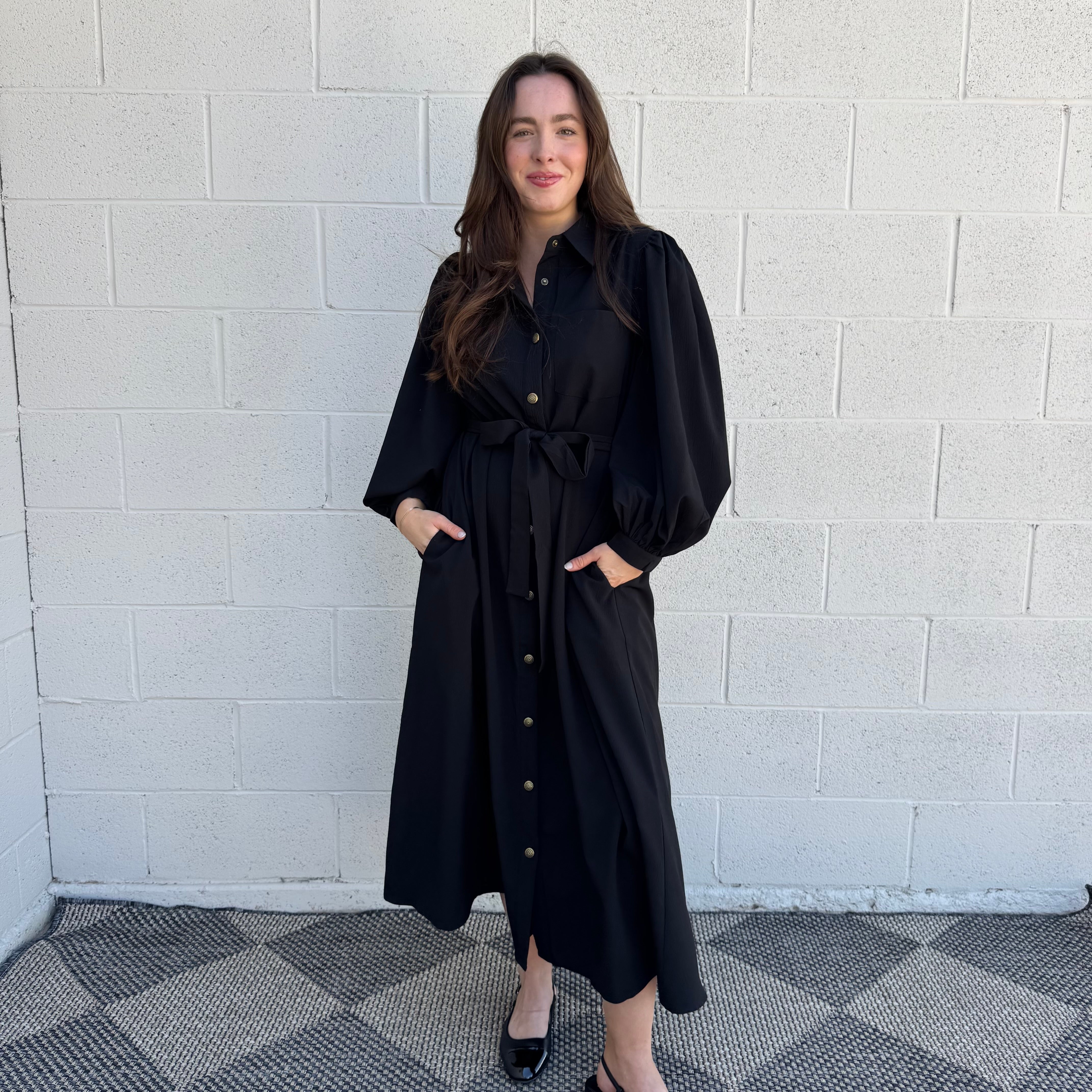 Black Button Down Midi Dress