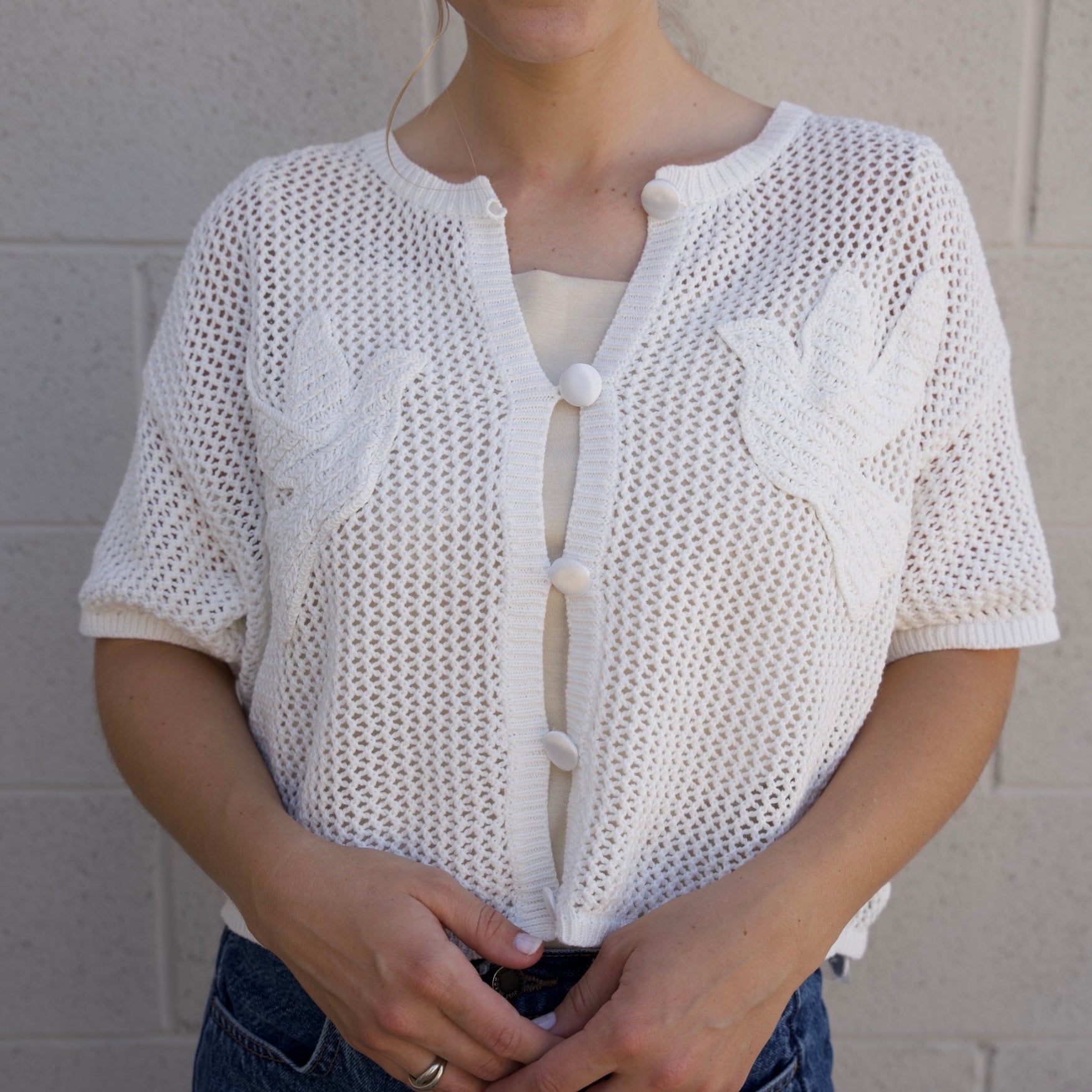 Dove Crochet Button Down Cropped Top