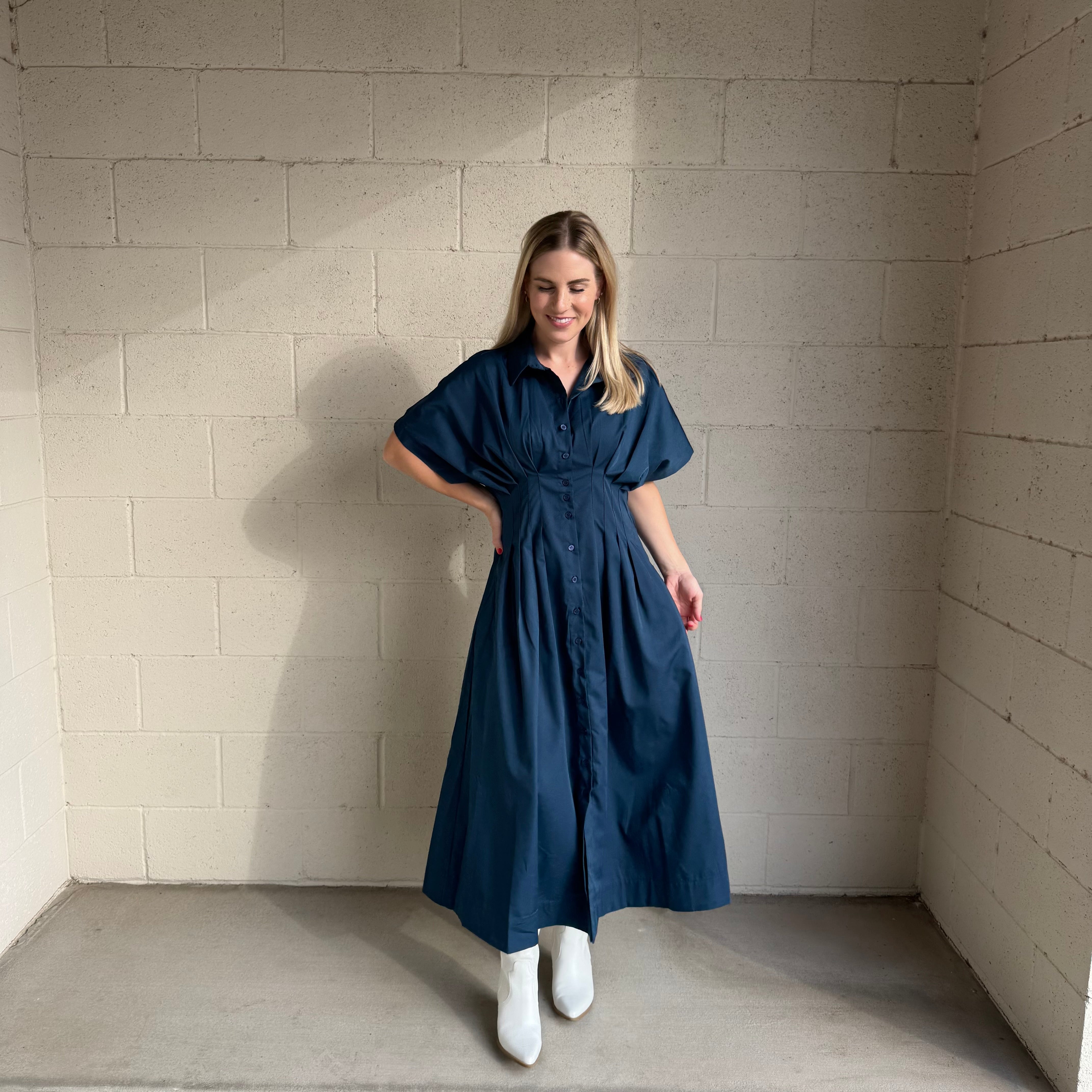 Navy Button Down Maxi Dress