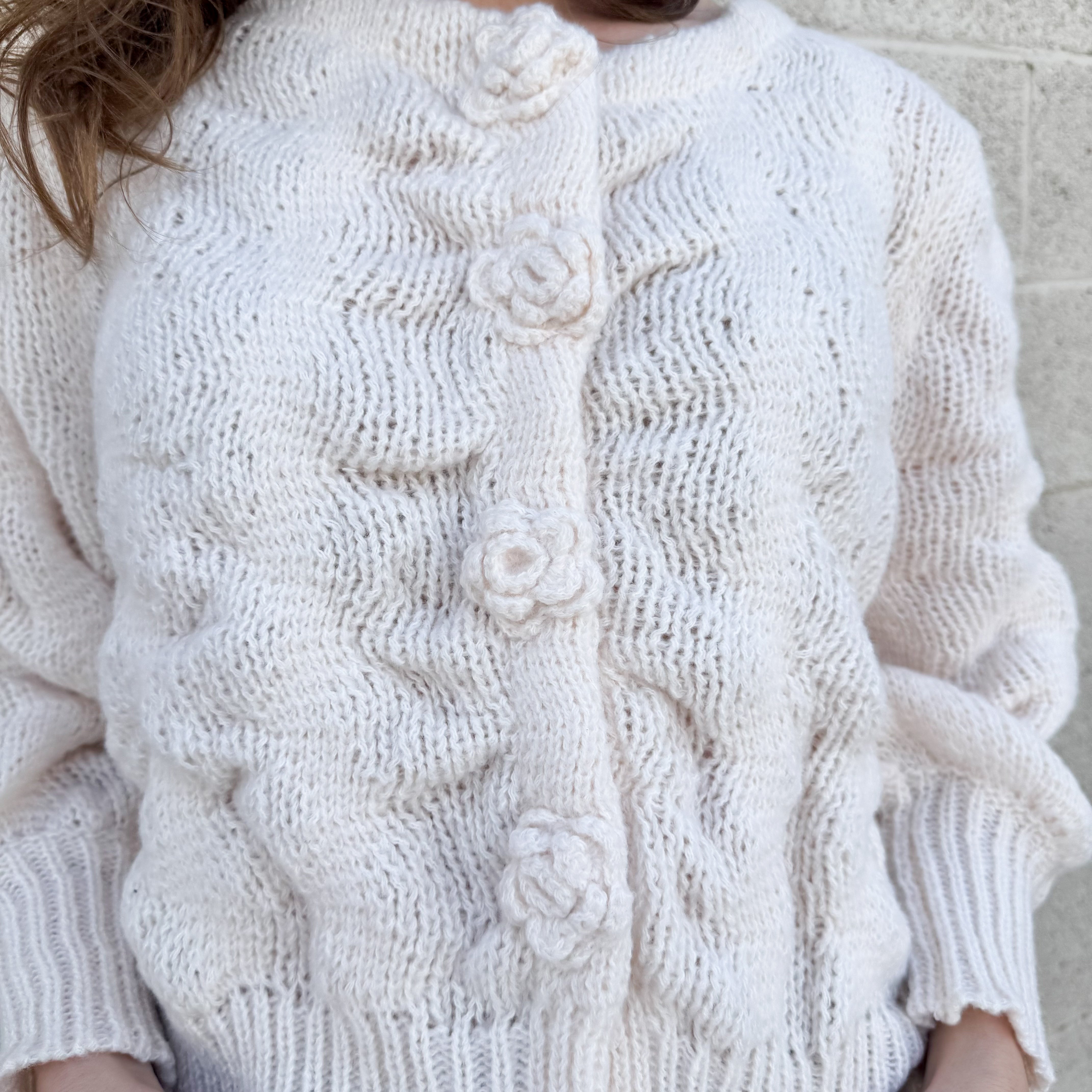 Cream Knitted Flower Cardigan