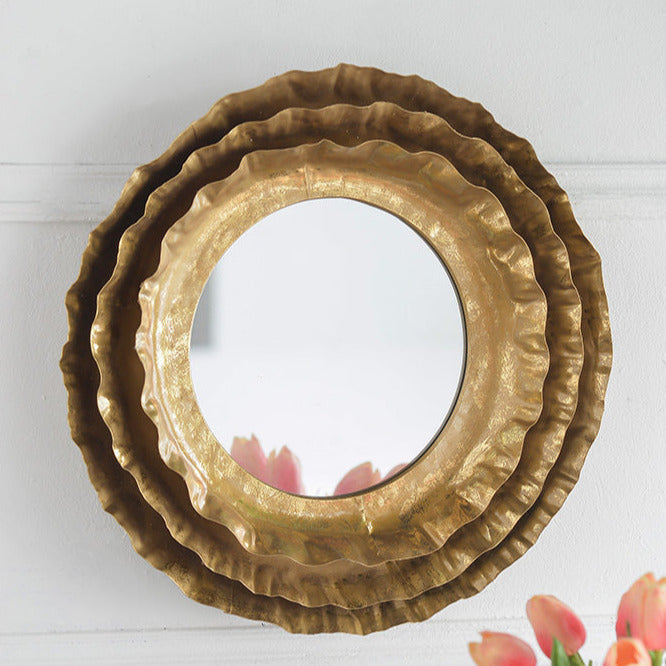 Round Gold Flower Petal Mirror