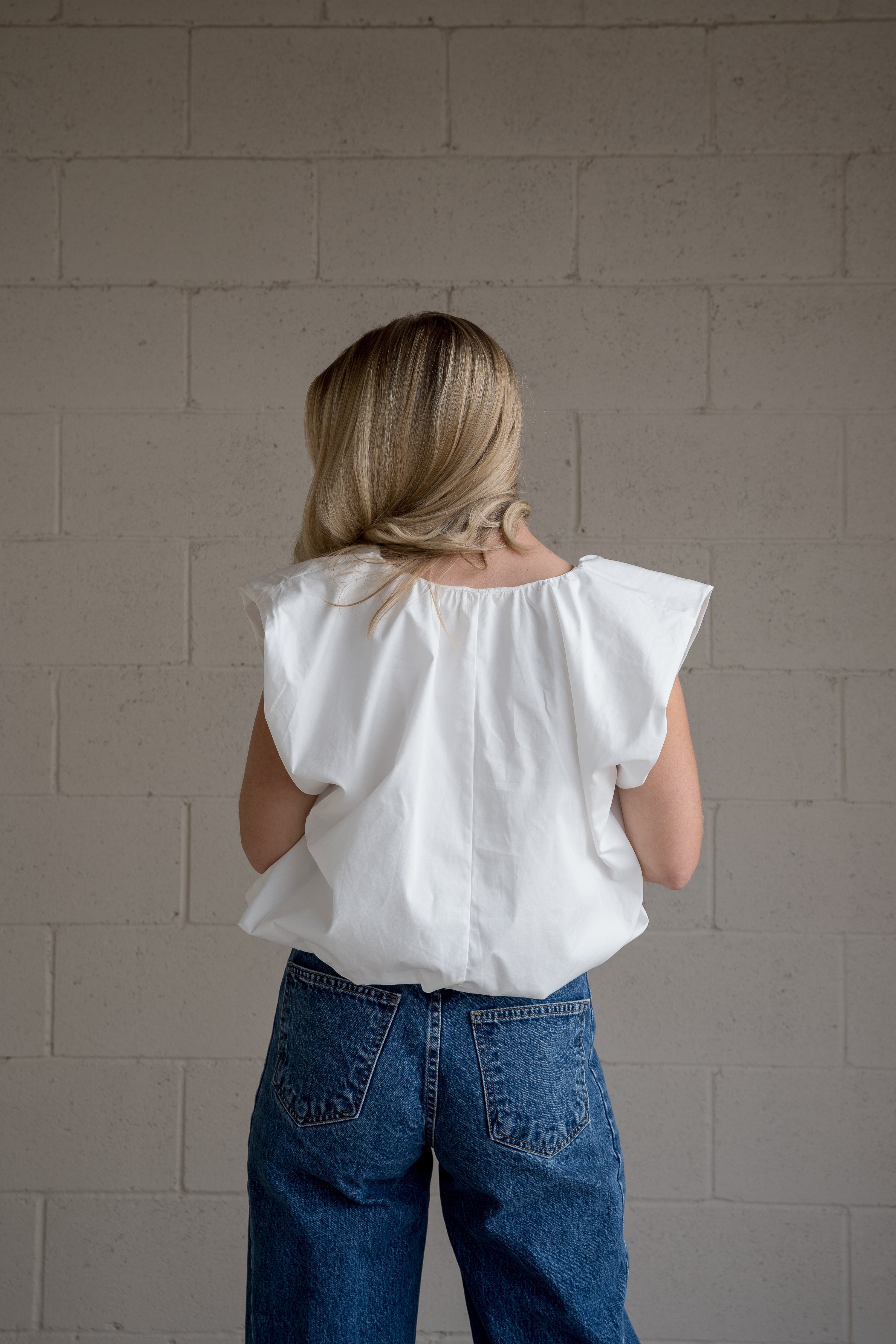 White Cap Sleeve Bubble Hem Top