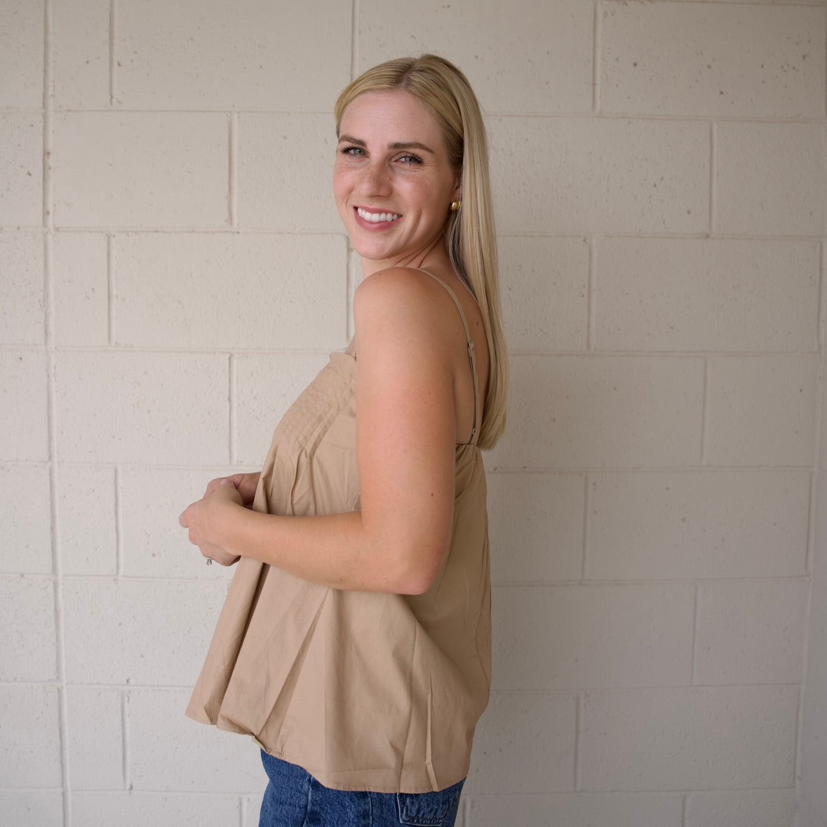 Tan Pleated Tank Top