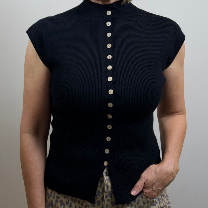 Mock Neck Knit Button Top
