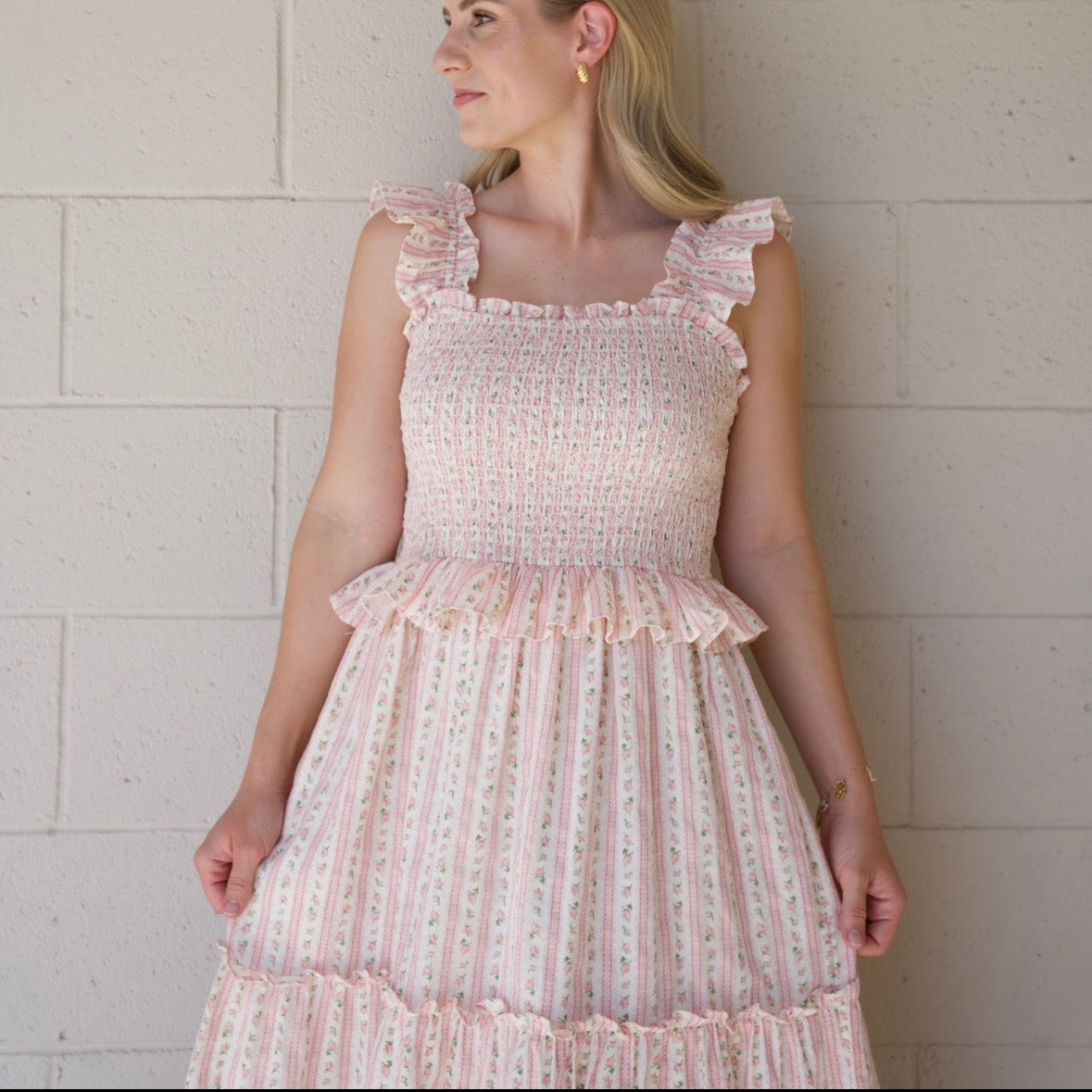 Pink Blockprint Maxi Dress