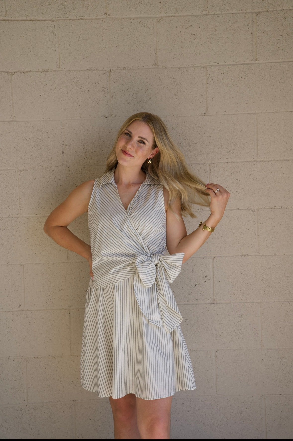 Striped Collared Tie Mini Dress