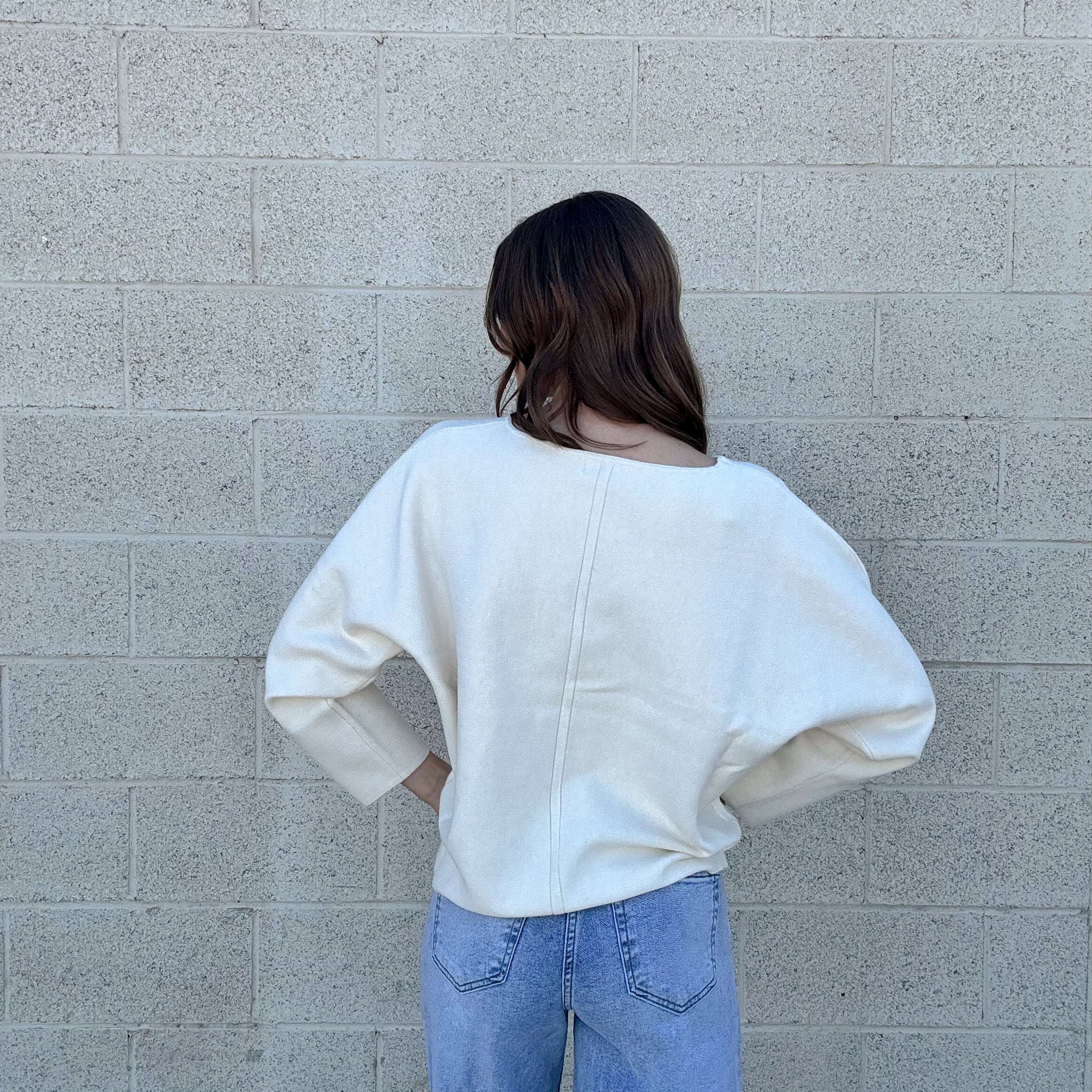 Cream Front Seam Knit Sweater