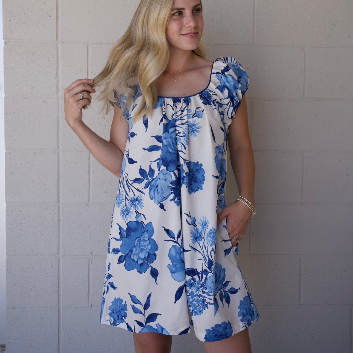 Blue Bloom Mini Dress