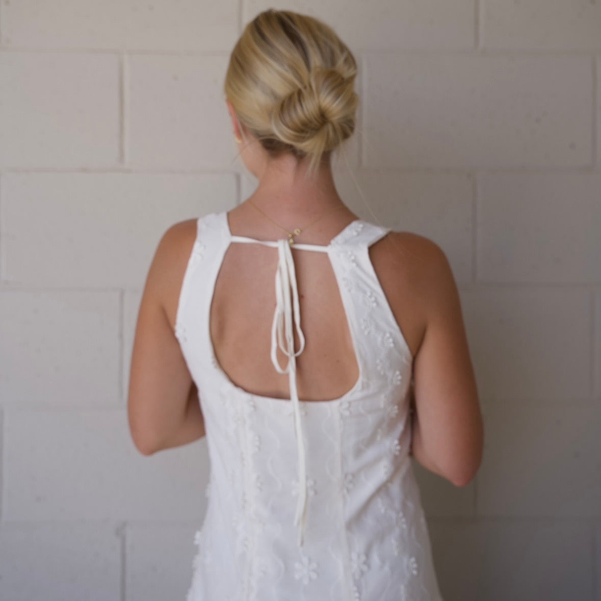 Embroidered White Sleeveless Dress