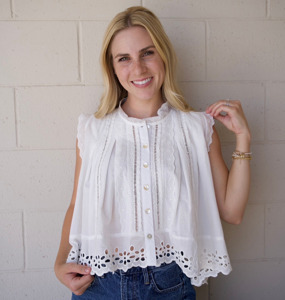 White Sleeveless Cotton Blouse