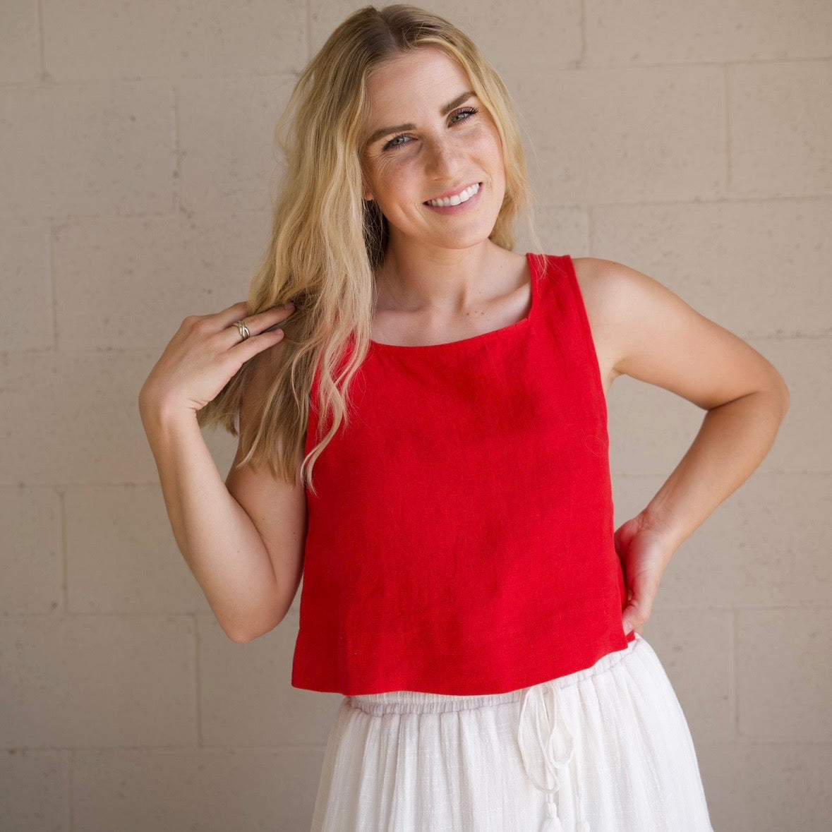 Red Linen Tank Top