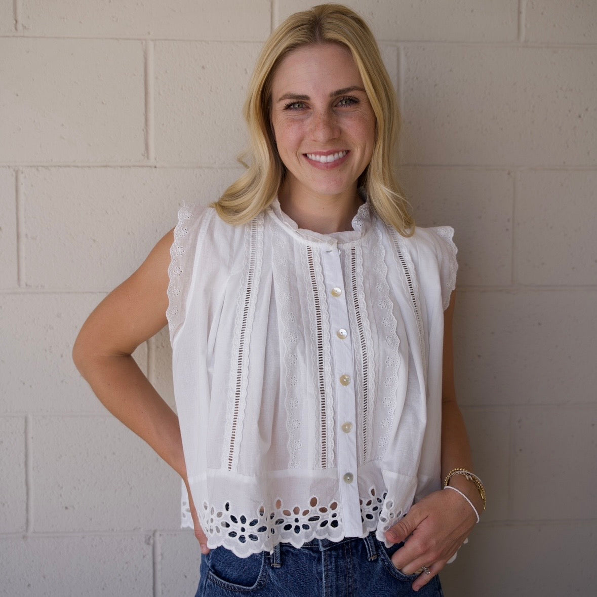 White Sleeveless Cotton Blouse
