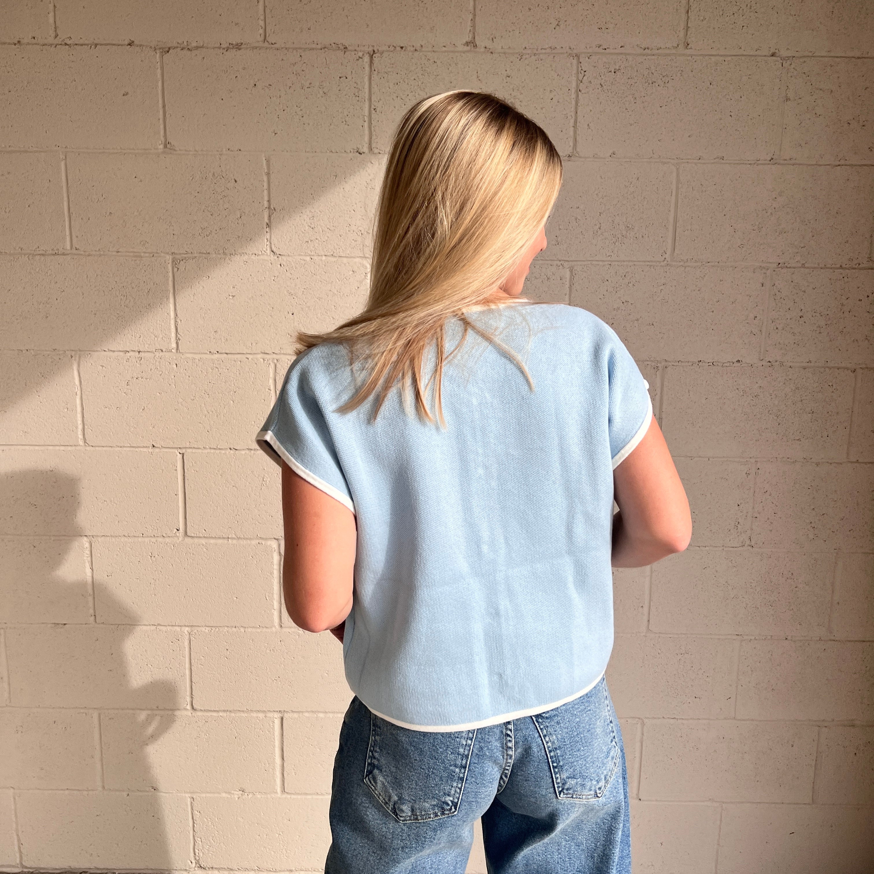 Blue Wide Shoulder Knit Top