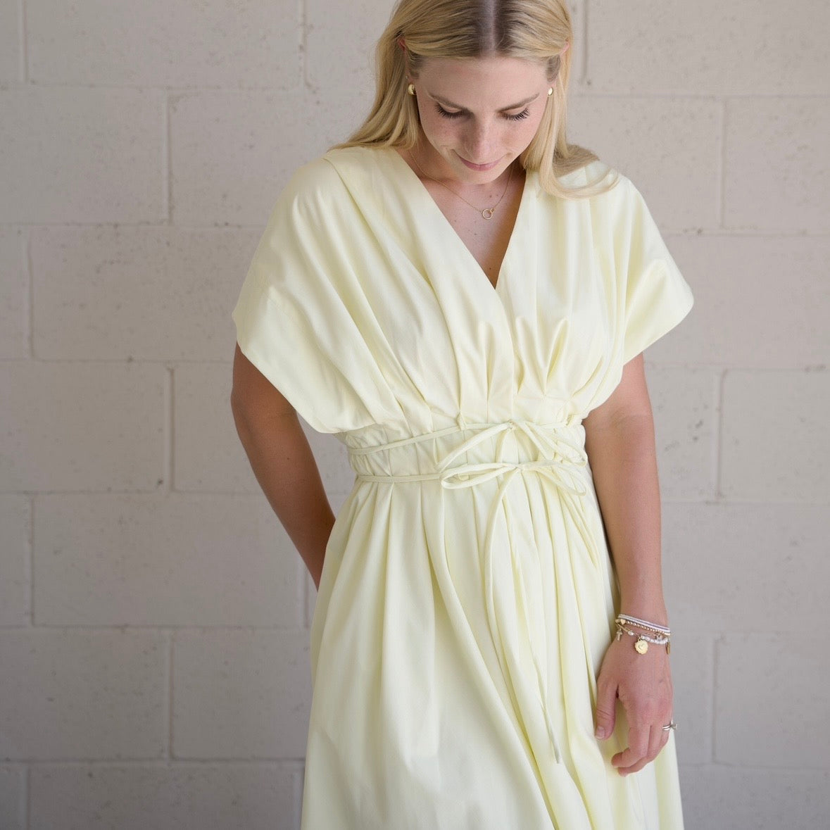 Pleated Detail Belted Maxi Dress