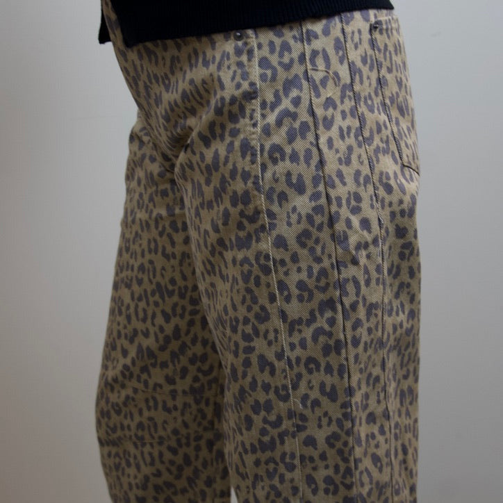 Khaki Leopard Barrel Jeans