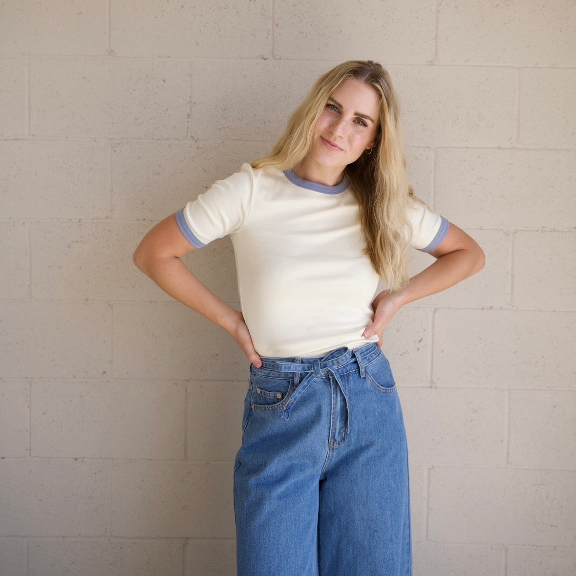 Blue Contrast Trim Tee