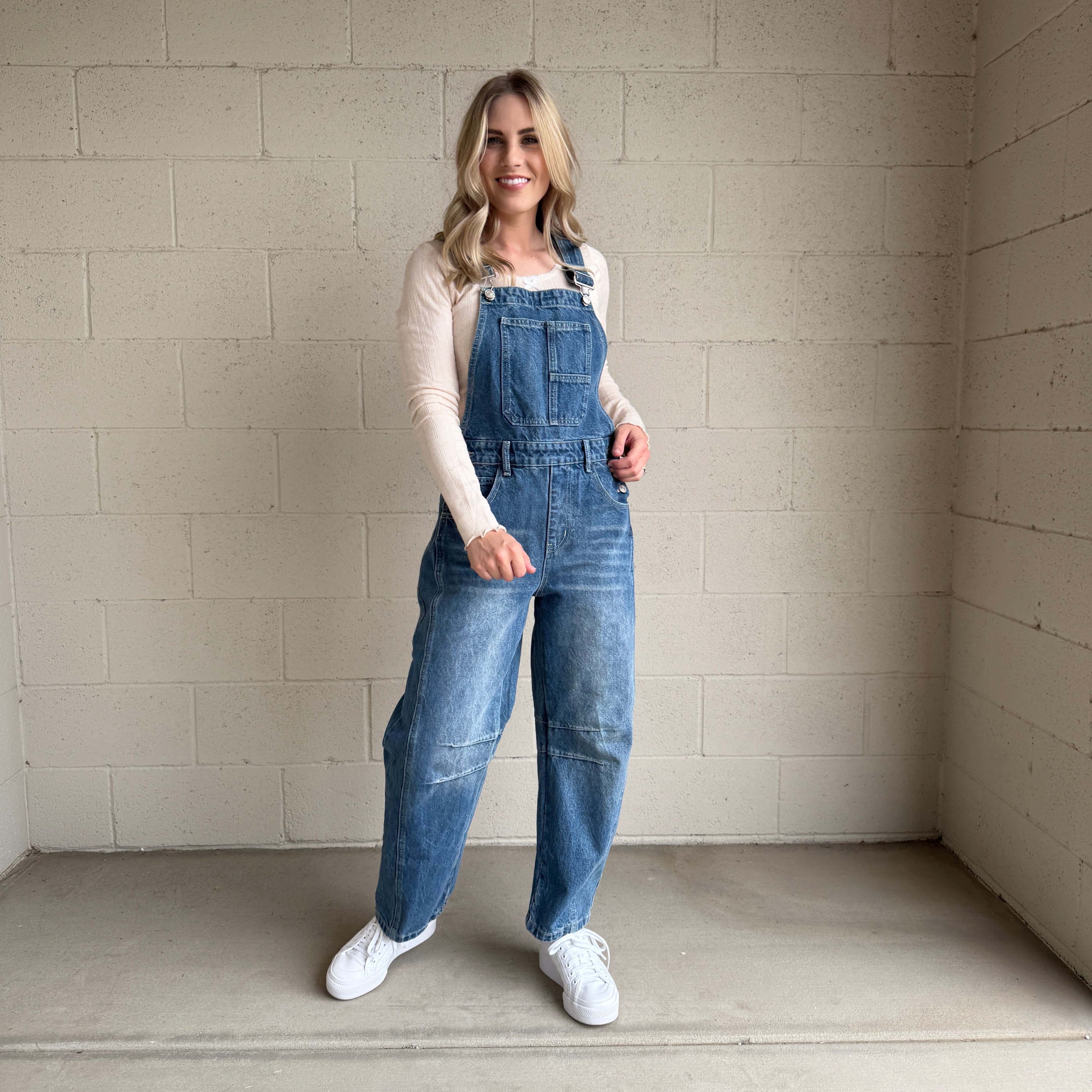 Denim Slouchy Barrel Overalls