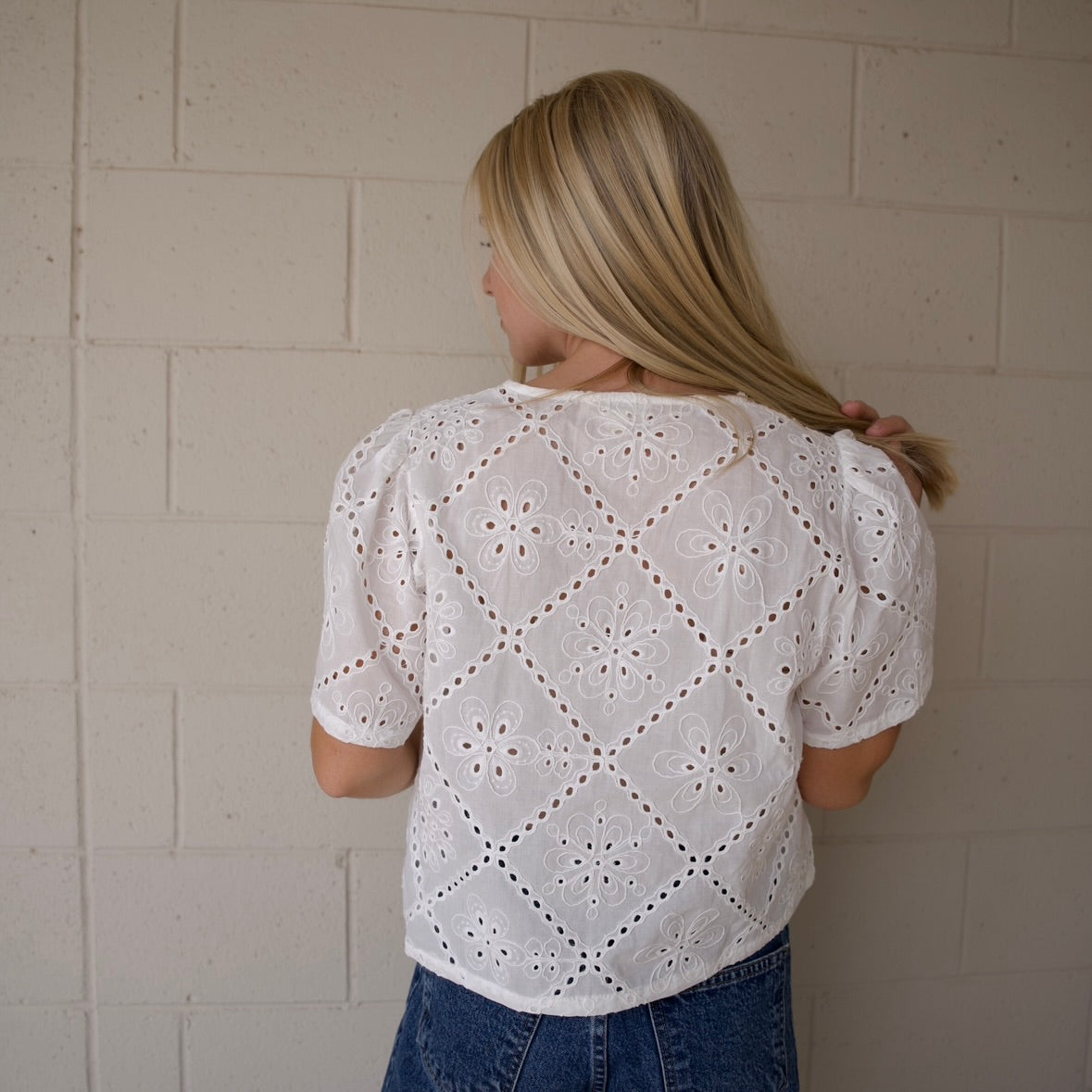 White Eyelet Short Sleeve Blouse