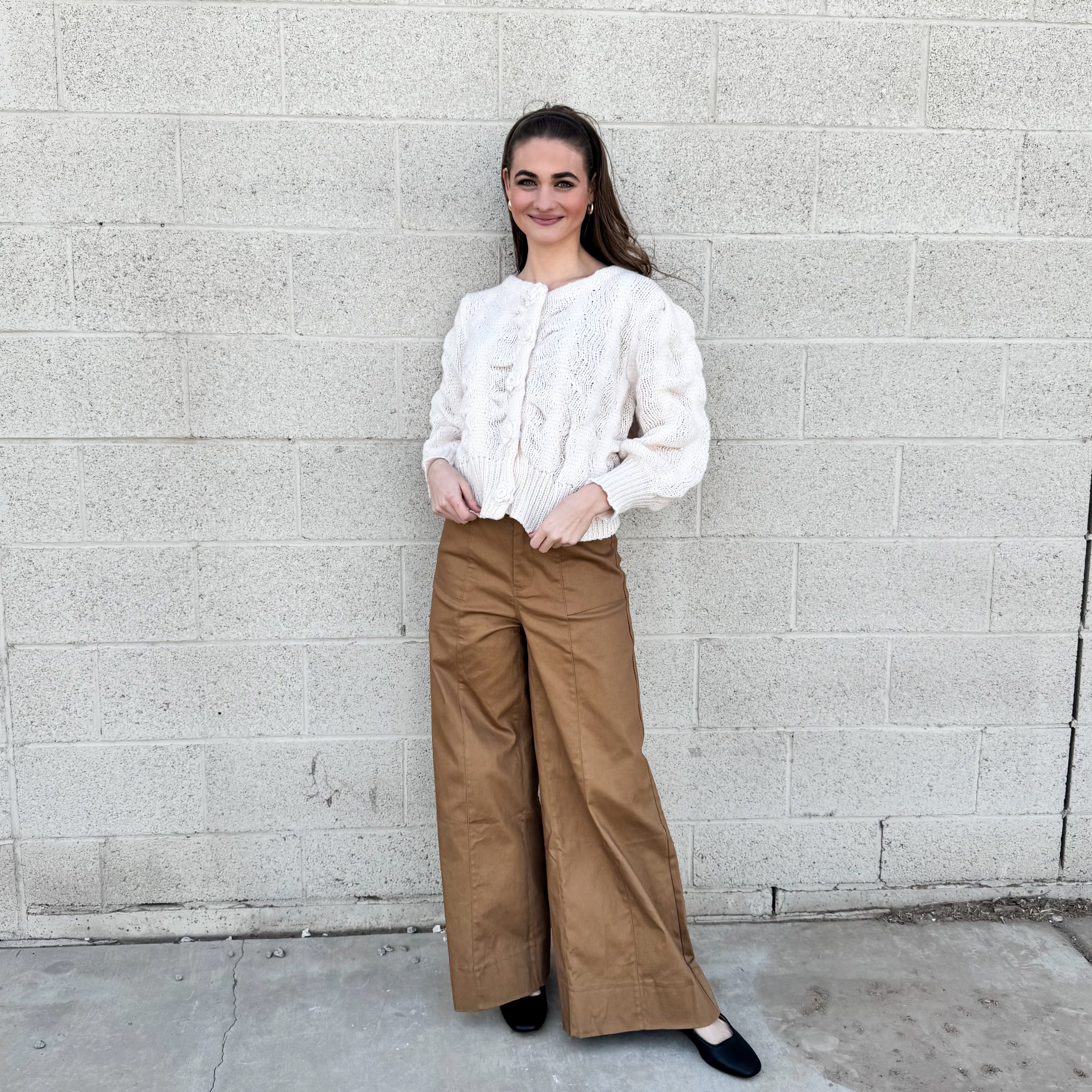 Cream Knitted Flower Cardigan