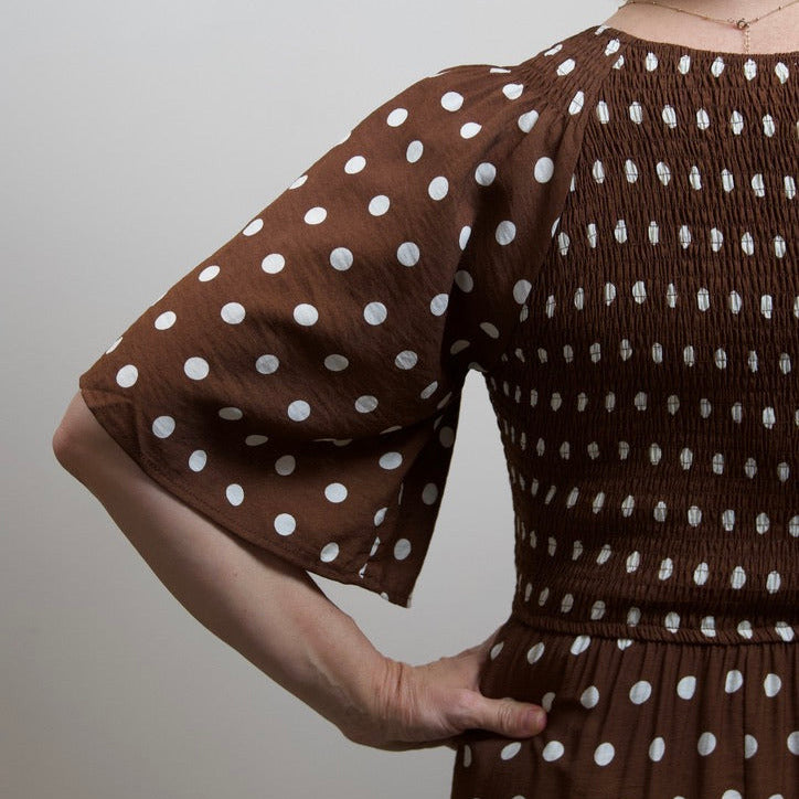 Polka Dot Flutter Sleeve Midi Dress