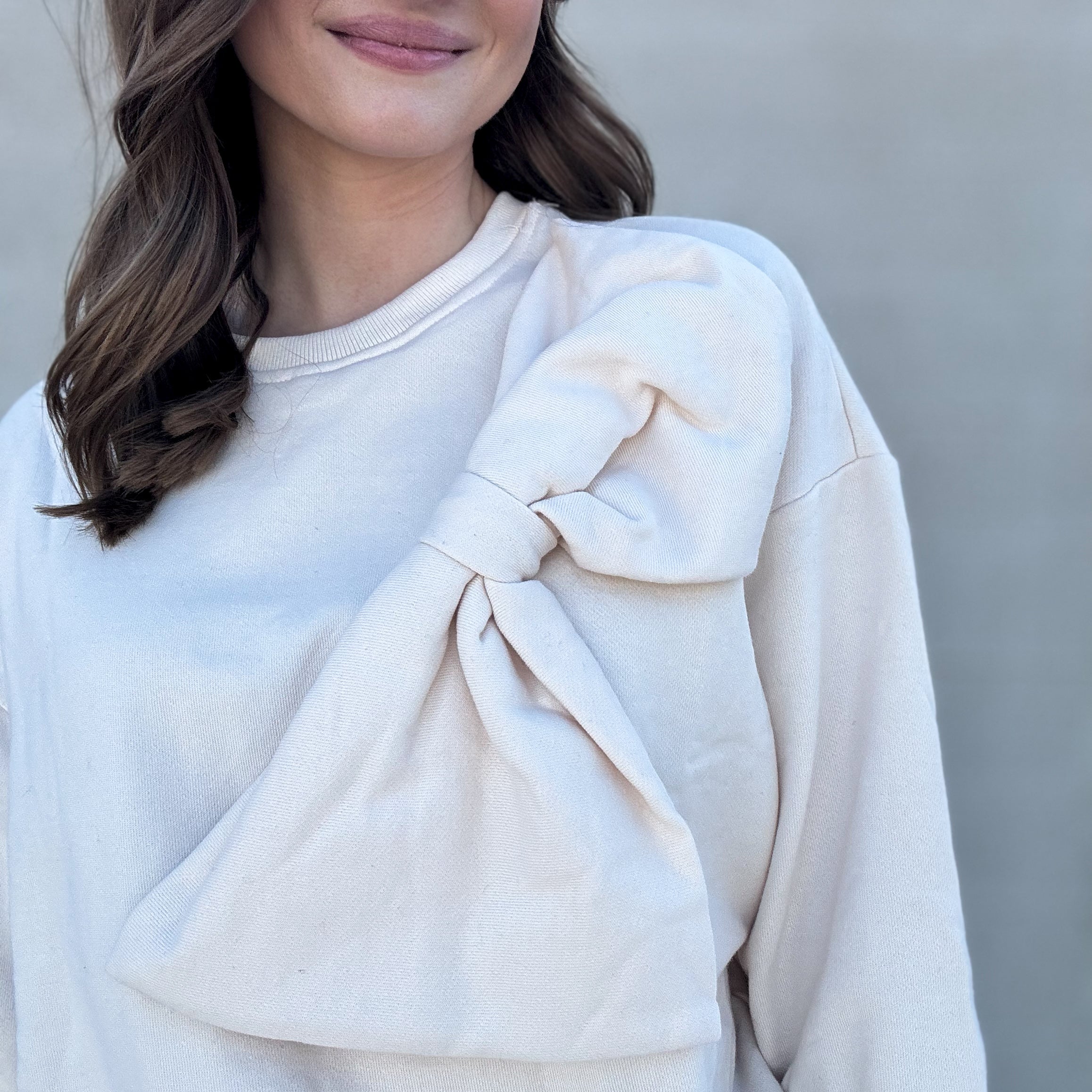 Beige Ribbon Bow Sweater