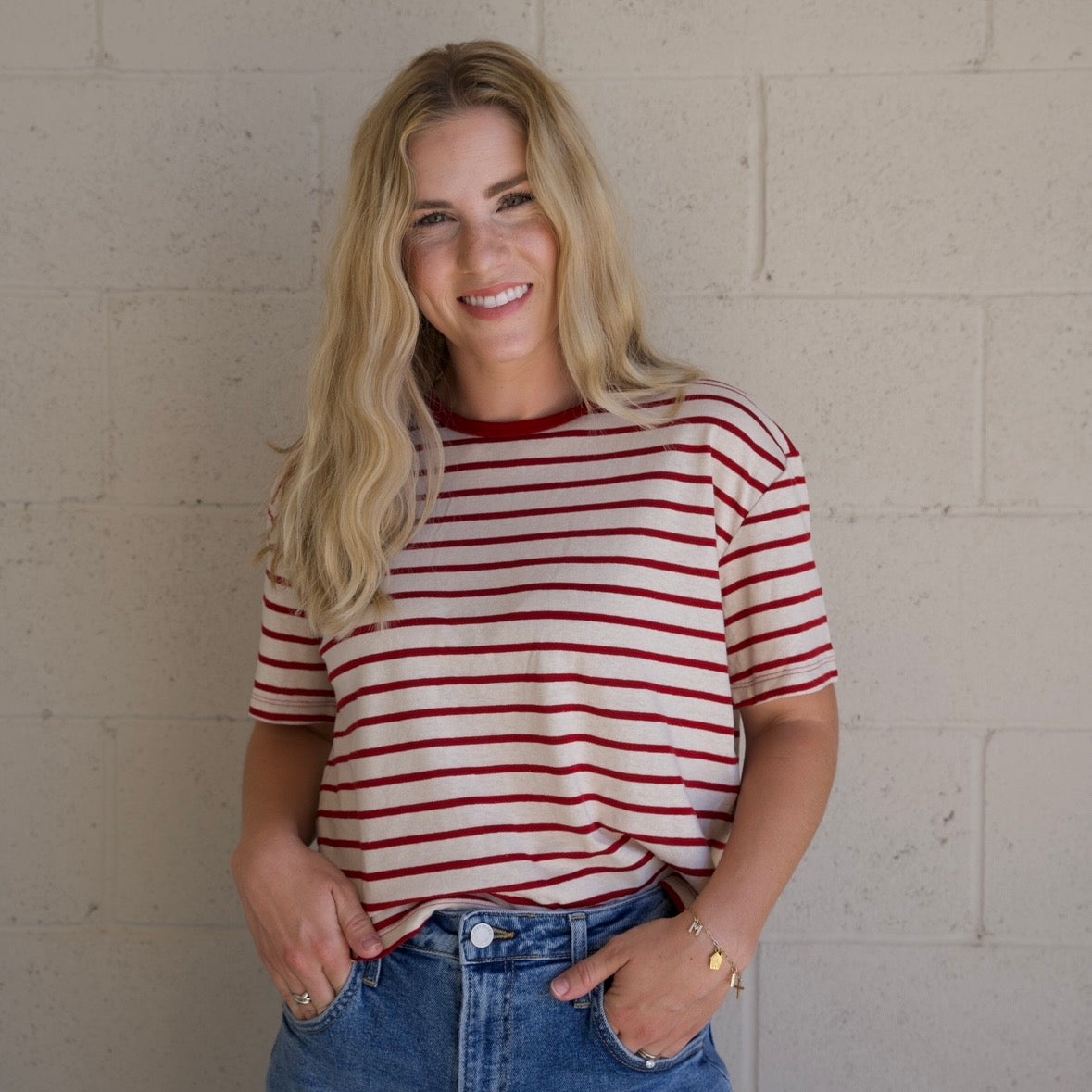 Red Essential Stripe Ringer Tee