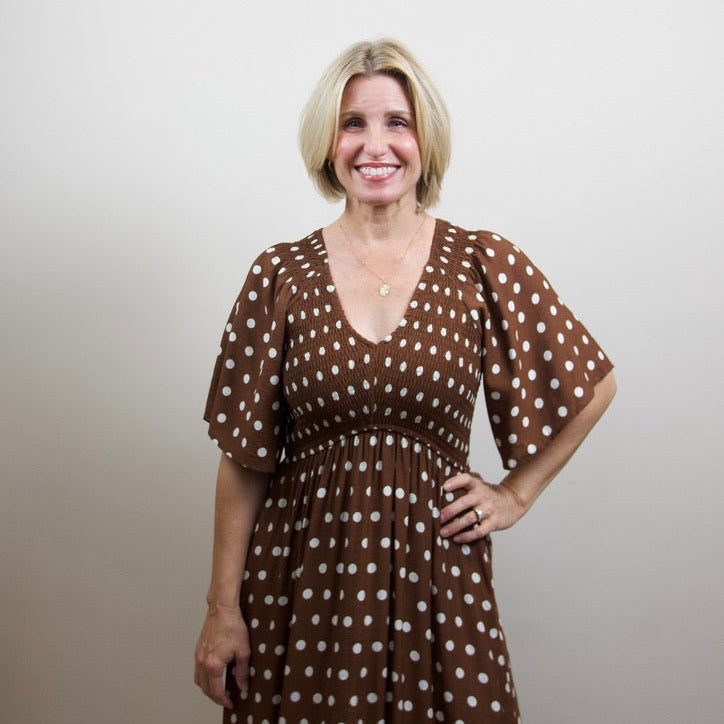 Polka Dot Flutter Sleeve Midi Dress