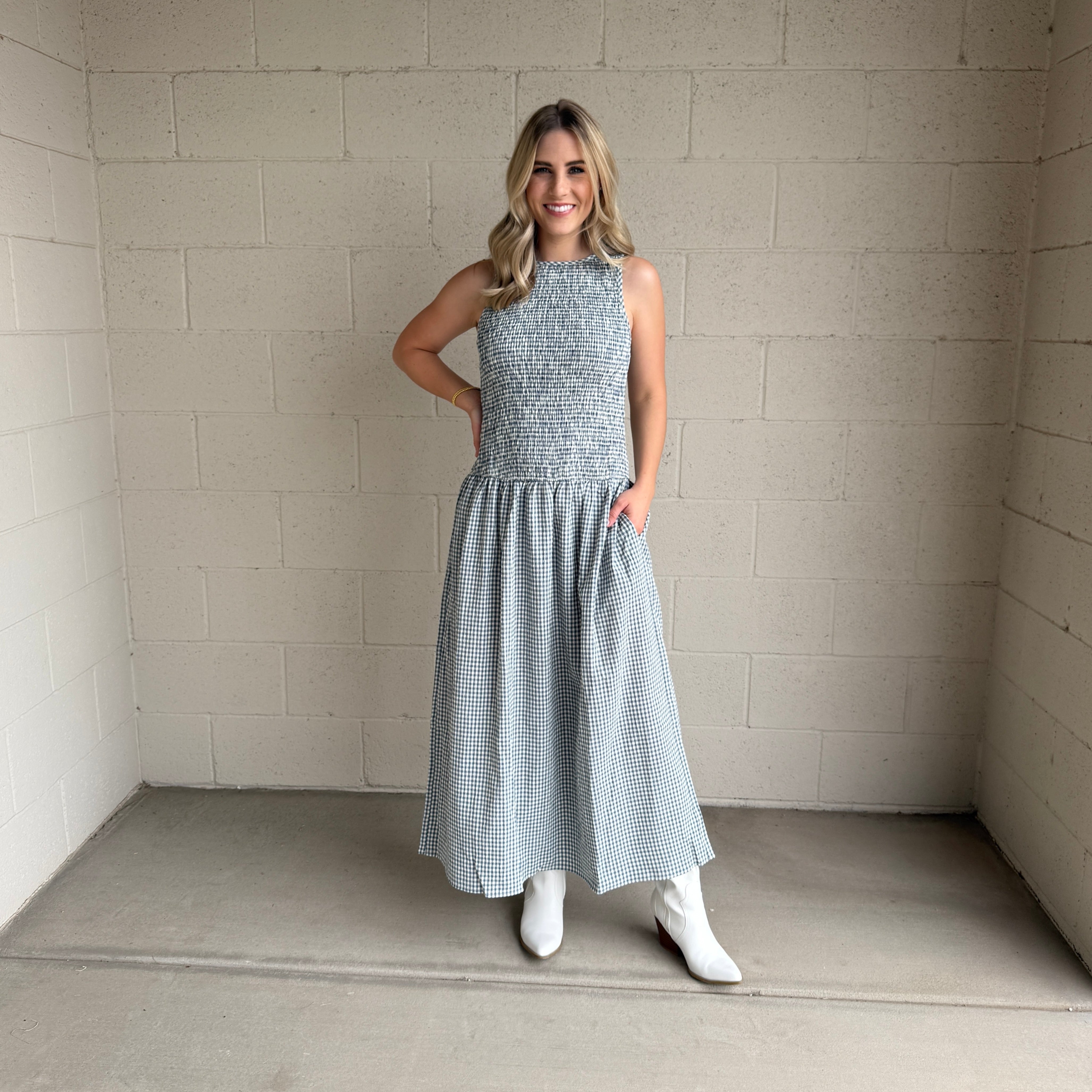 Blue Gingham Sleeveless Dress