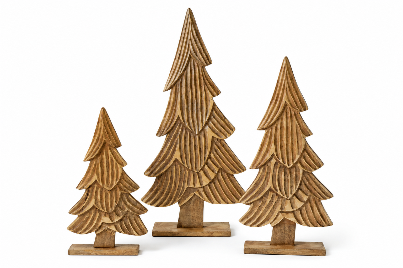 Carved Natural Mango Wood Christmas Tree with Gold Detail