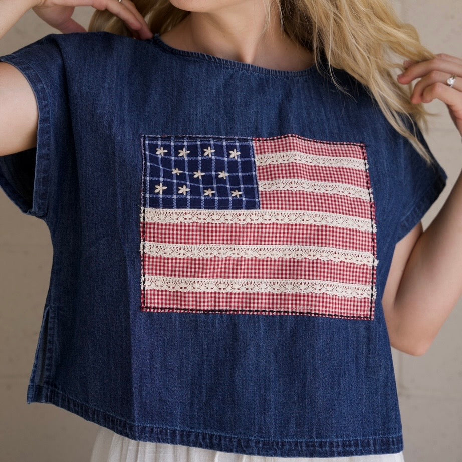 Denim Patchwork Flag Top