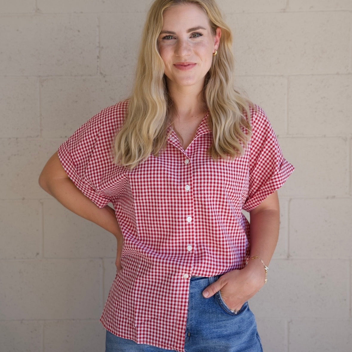 Red Gingham Short Sleeve Shirt