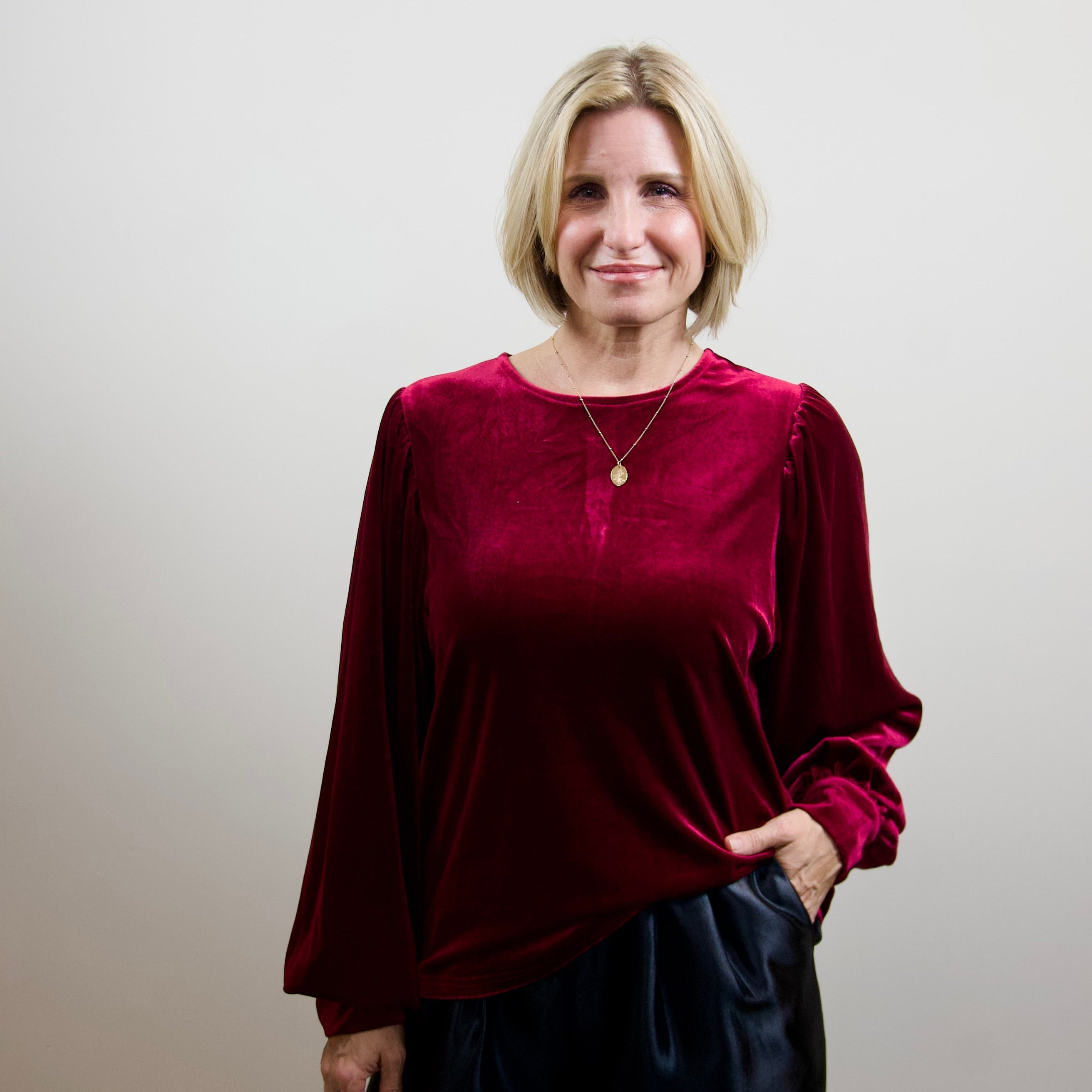 Long Balloon Sleeve Velvet Blouse