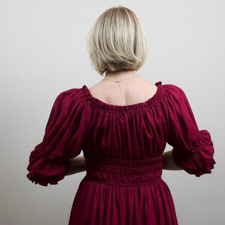 Burgundy Smocked Midi Dress