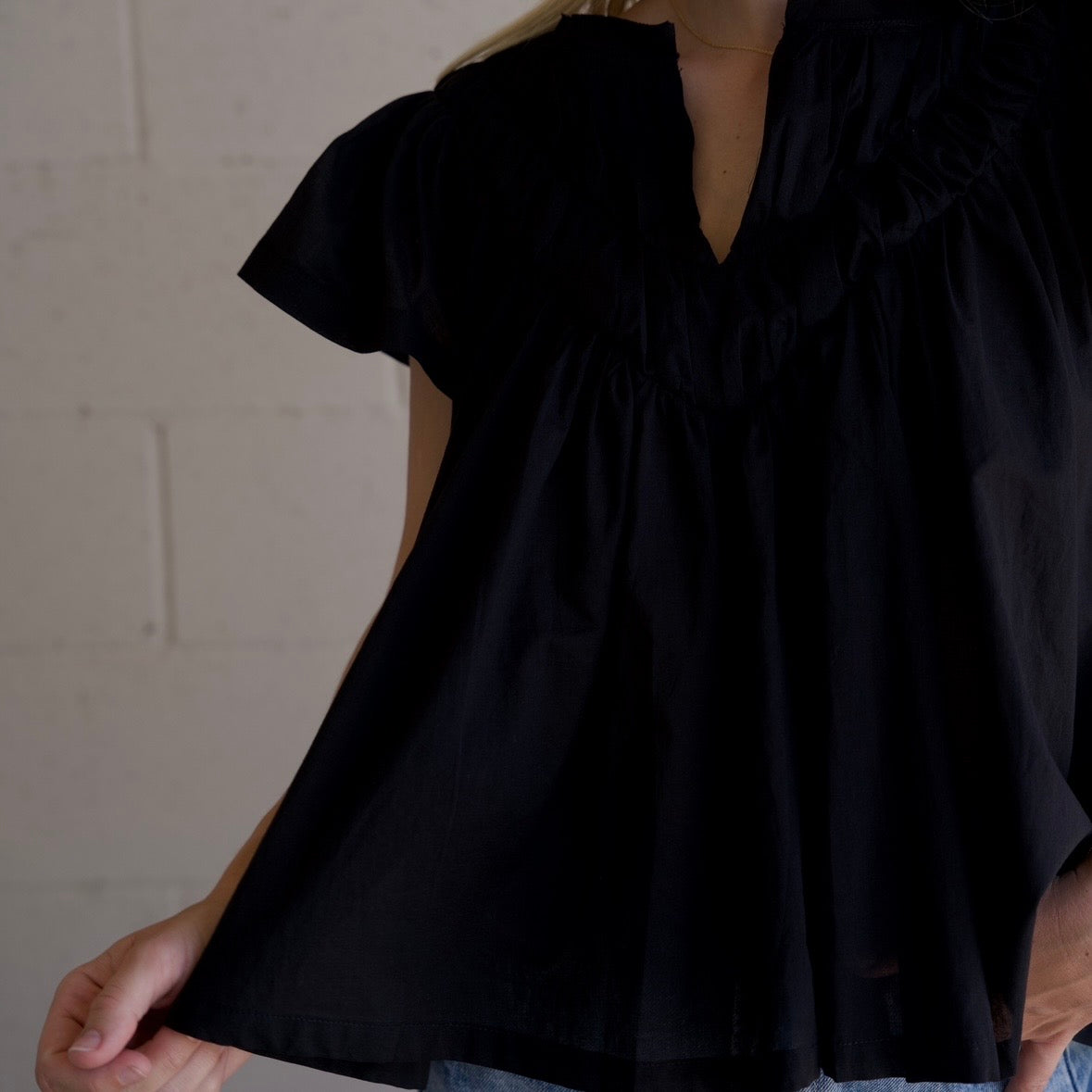 Black Flutter Sleeve Blouse