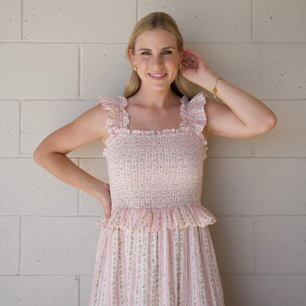 Pink Blockprint Maxi Dress