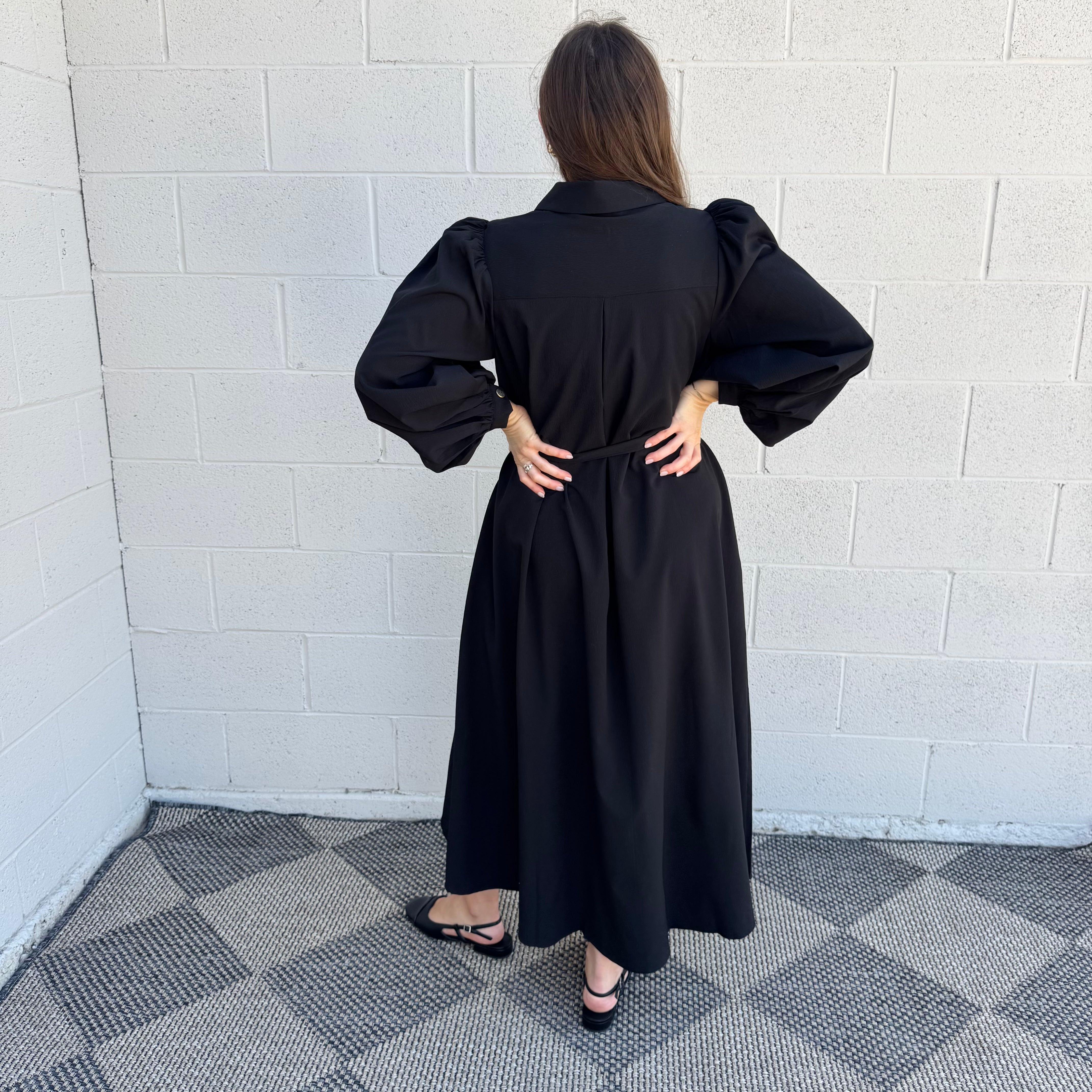 Black Button Down Midi Dress