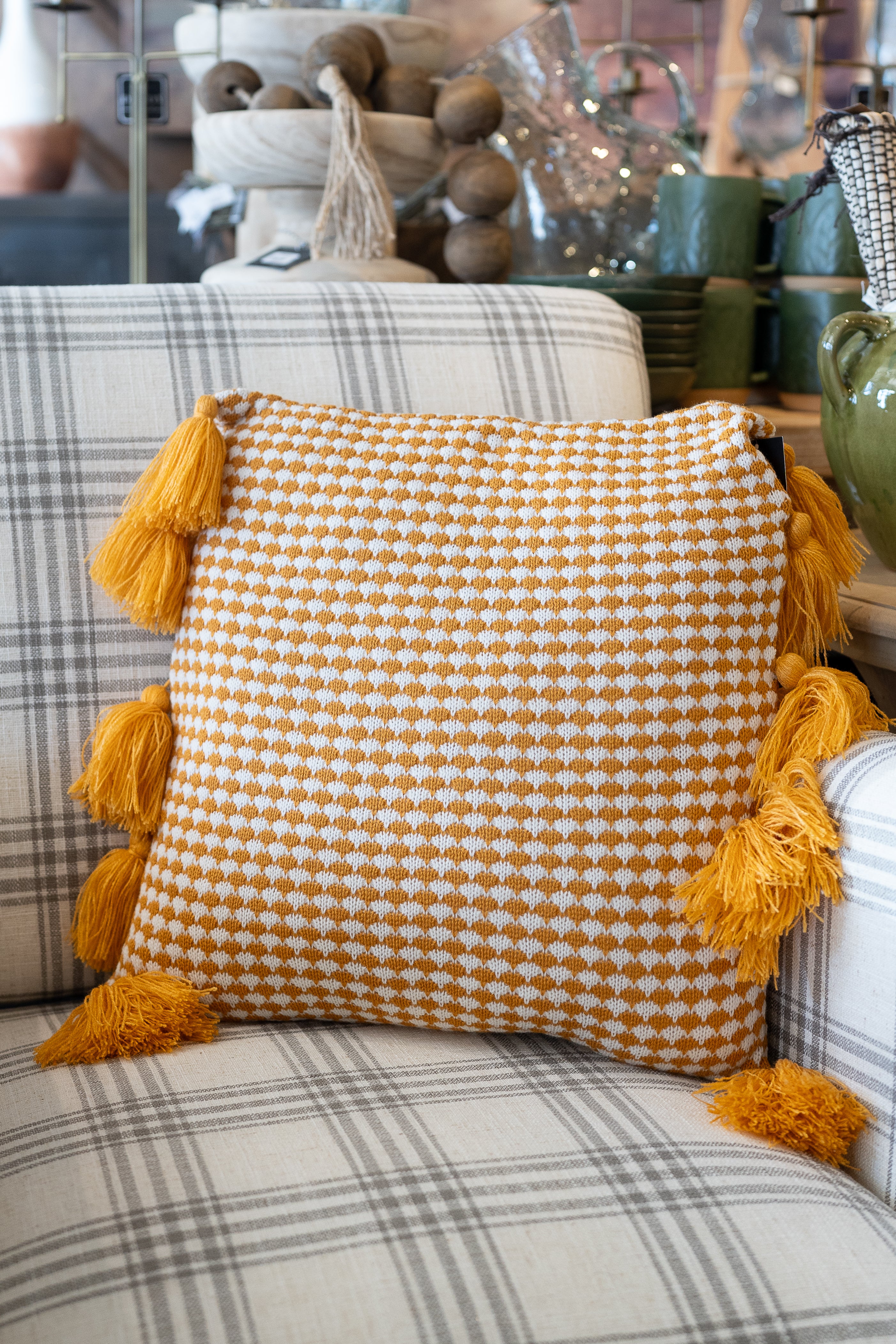 Yellow Diamond Knit Pillow