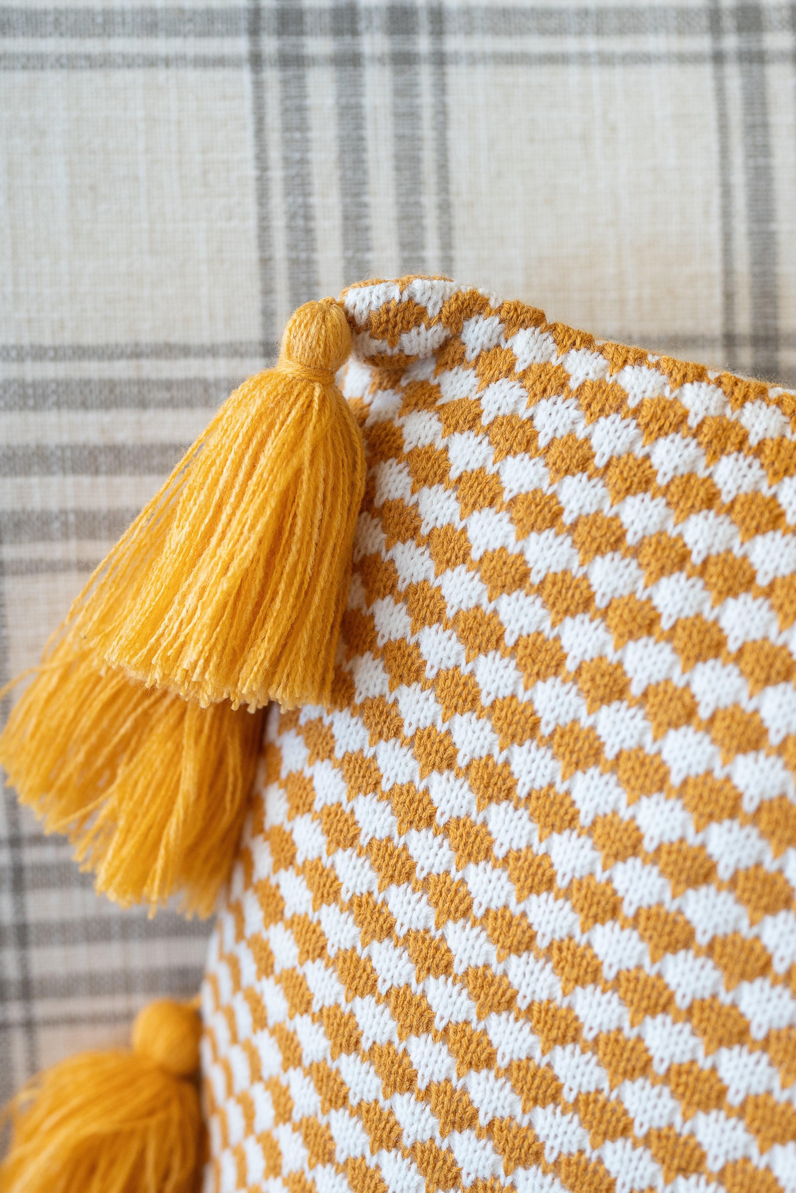 Yellow Diamond Knit Pillow