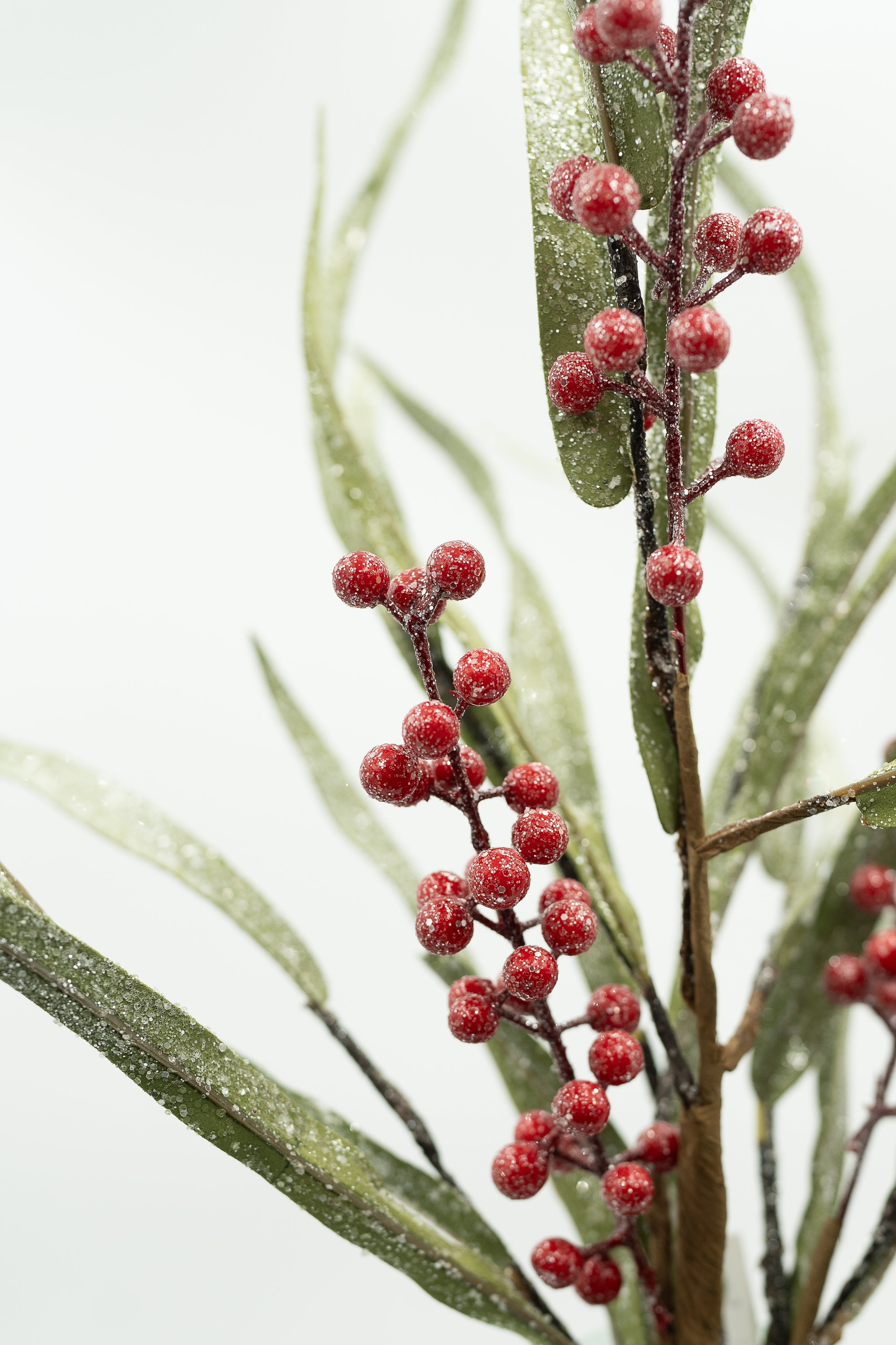 Frosted Glitter Berry Leaf Spray