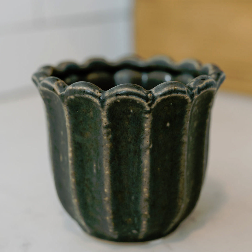 Small Black Stoneware Flower Pot