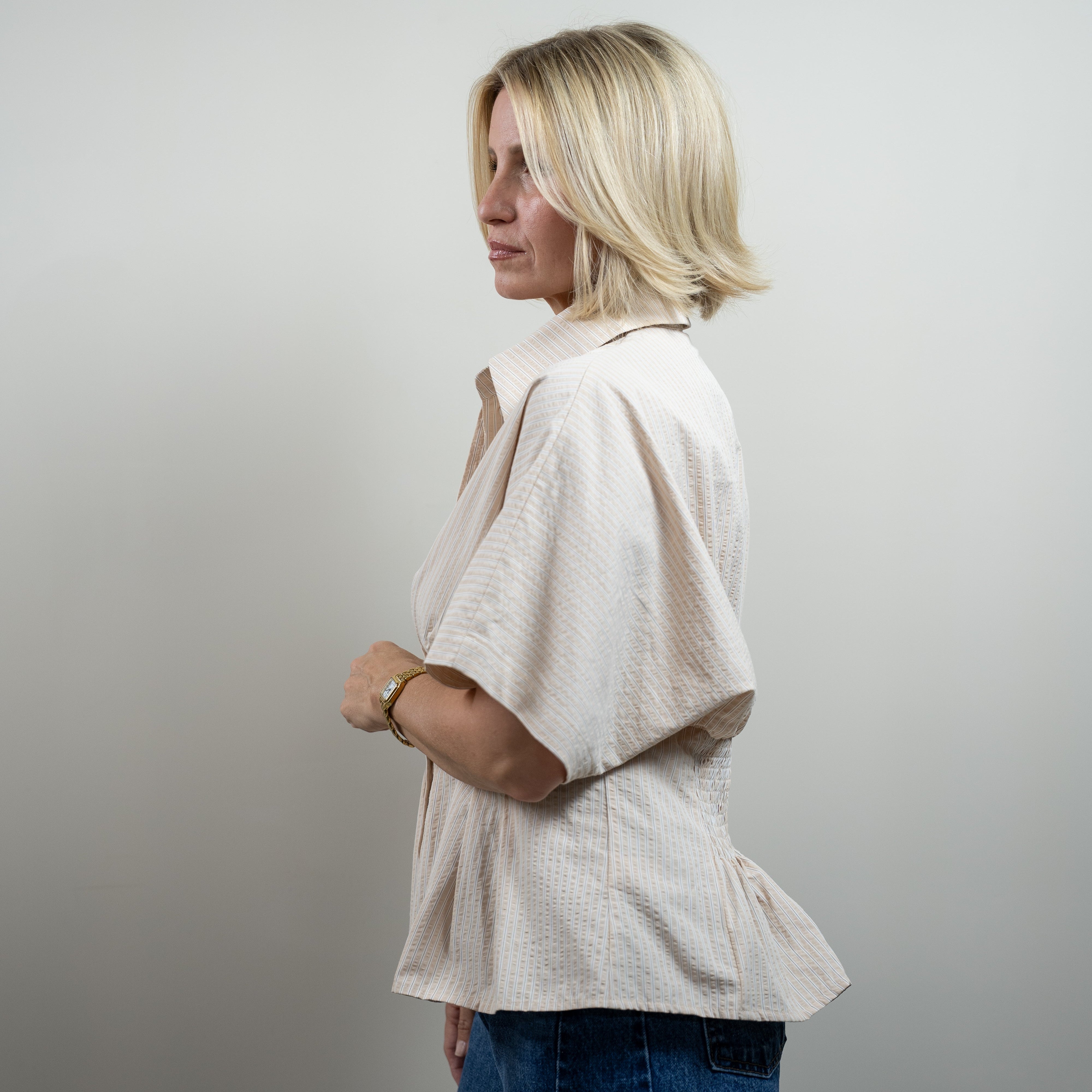 Button-Up Pleated Peplum Top