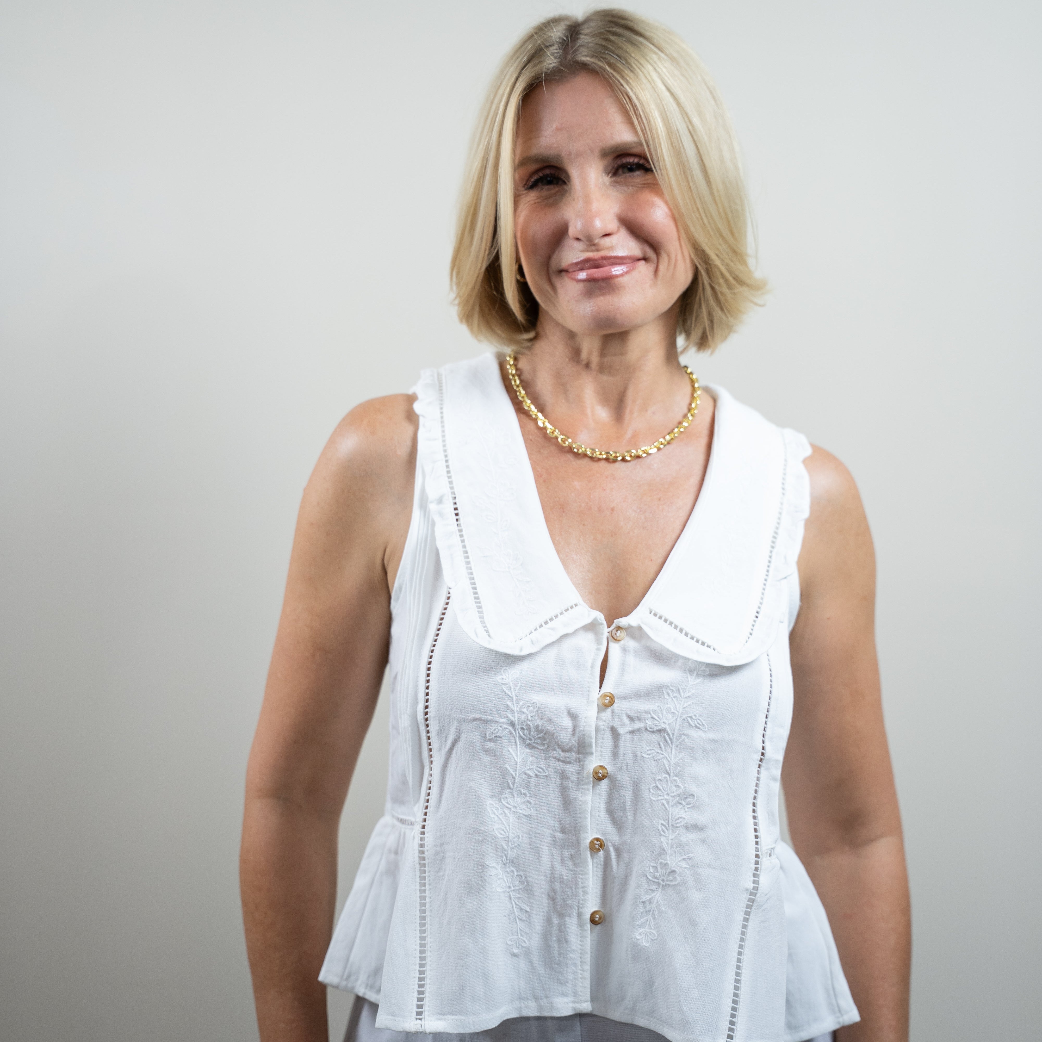 Embroidered Collared Top