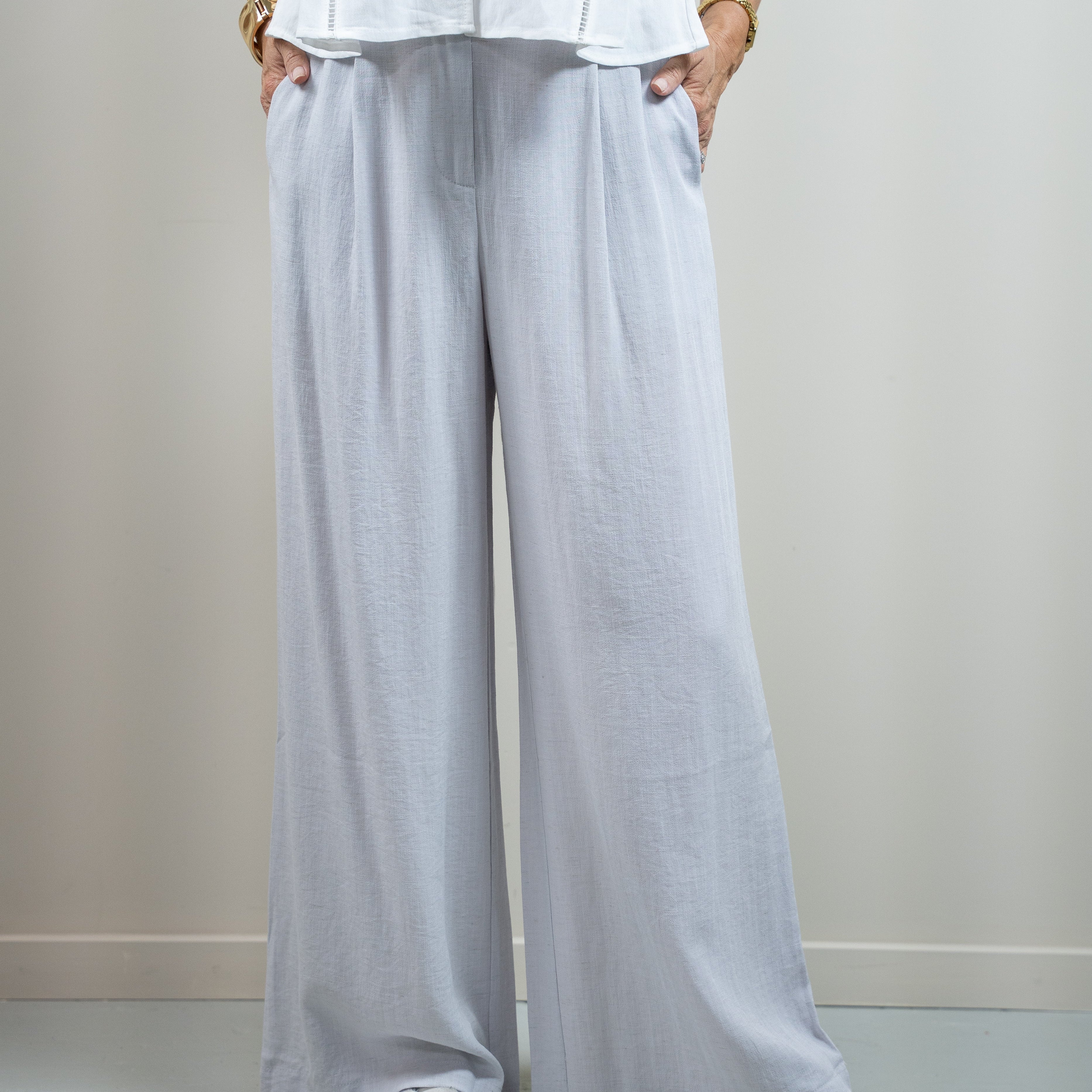 Grey High-Waist Pleat Trousers
