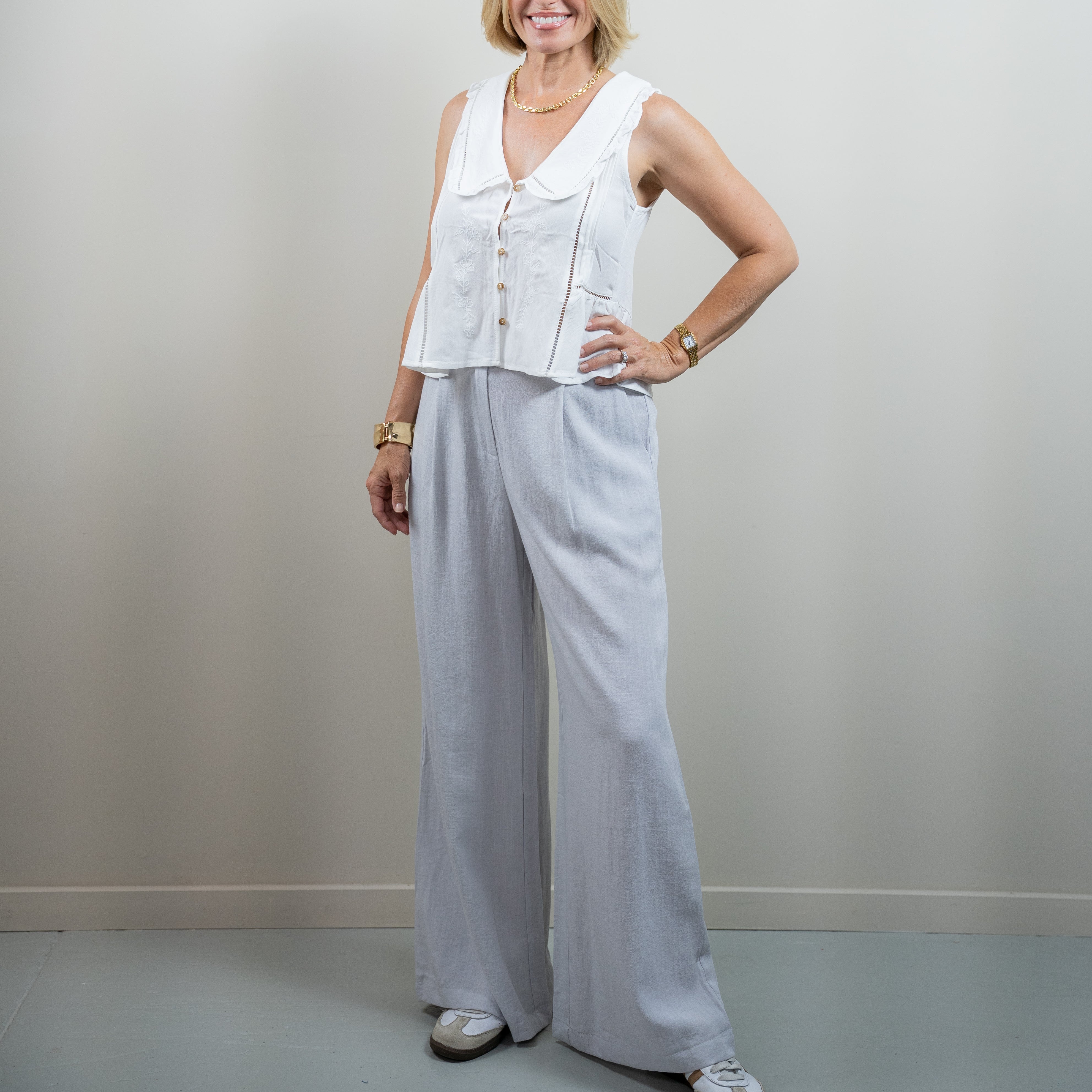 Grey High-Waist Pleat Trousers