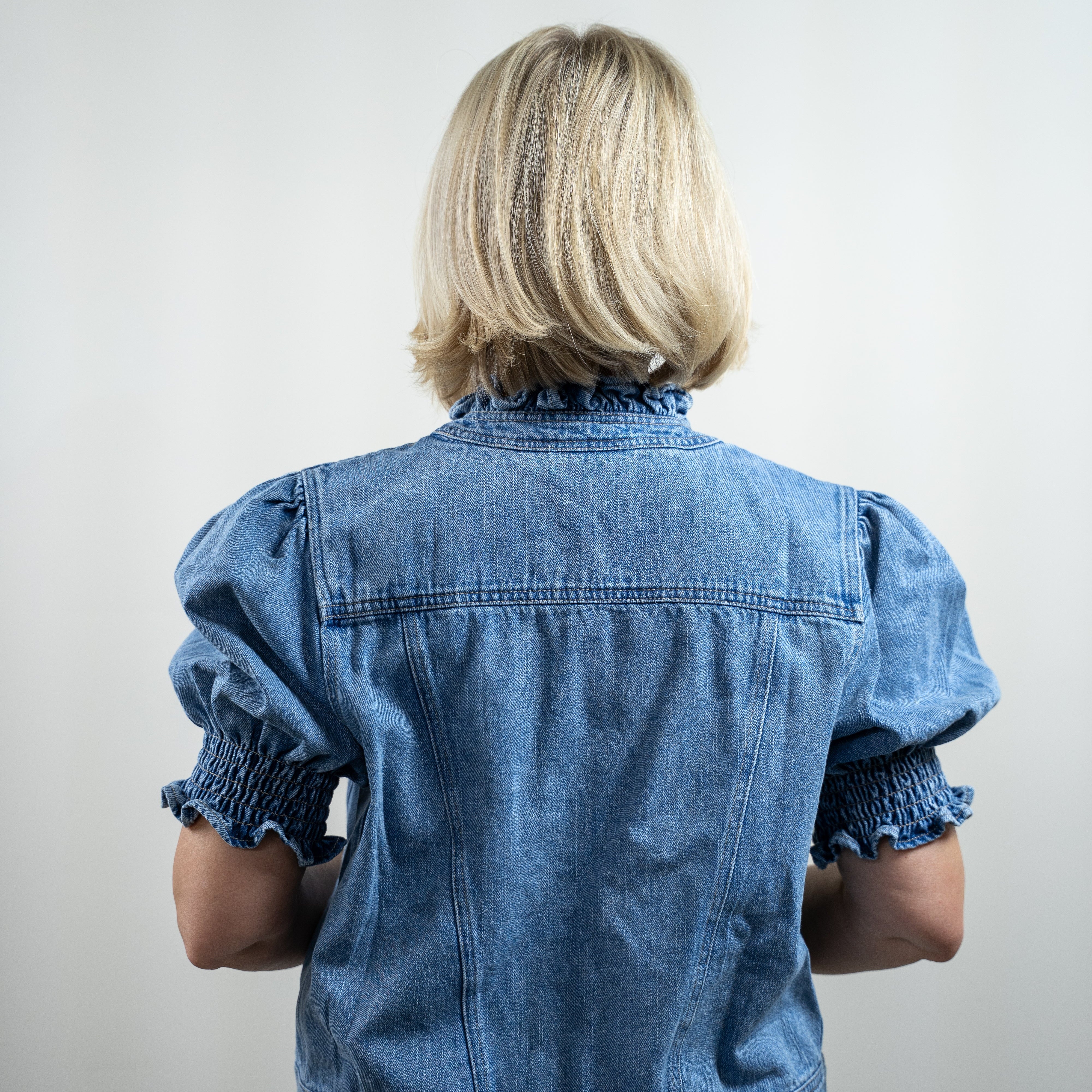 Ruffled Puff Sleeve Denim Jacket