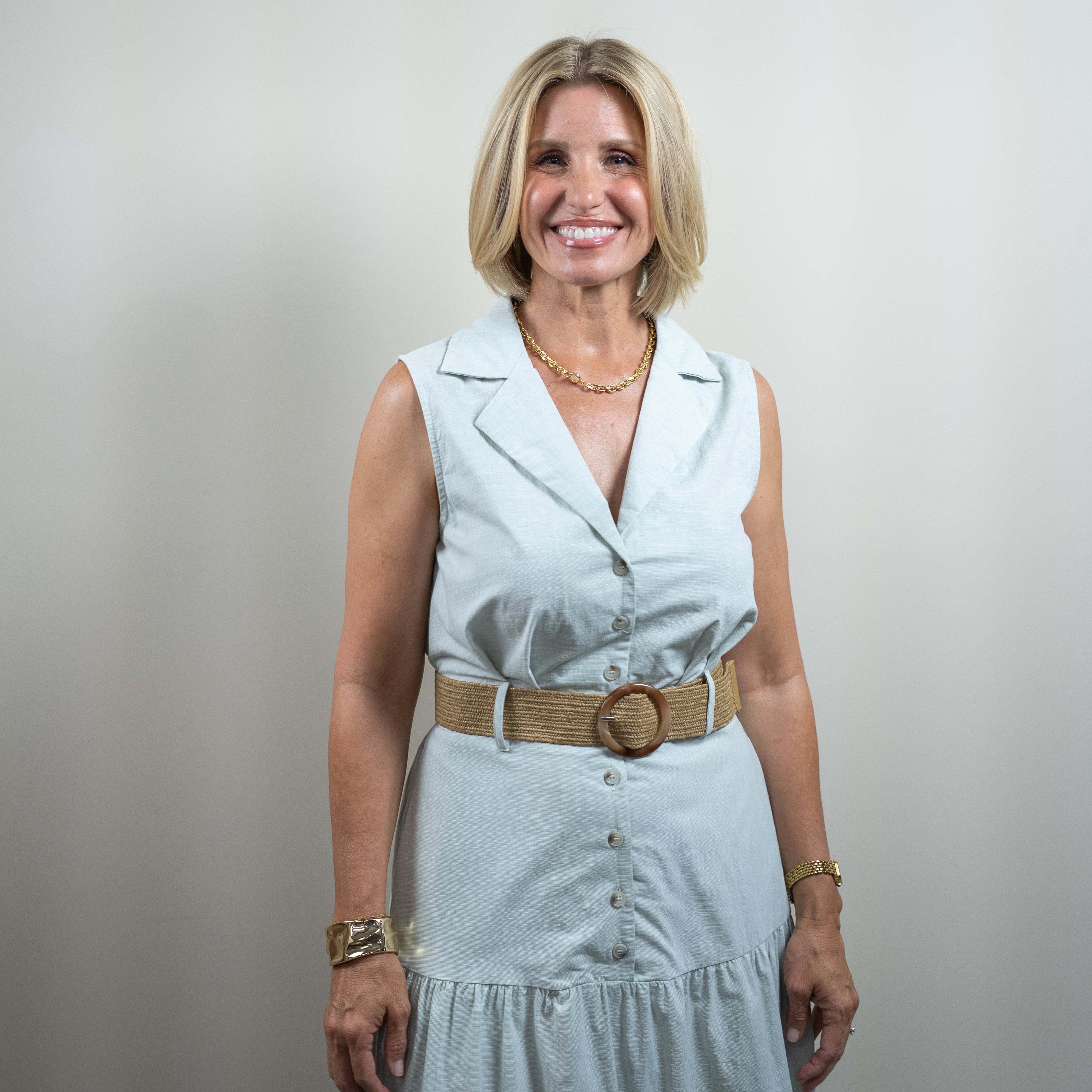 Collared Tiered Midi Dress W/ Belt