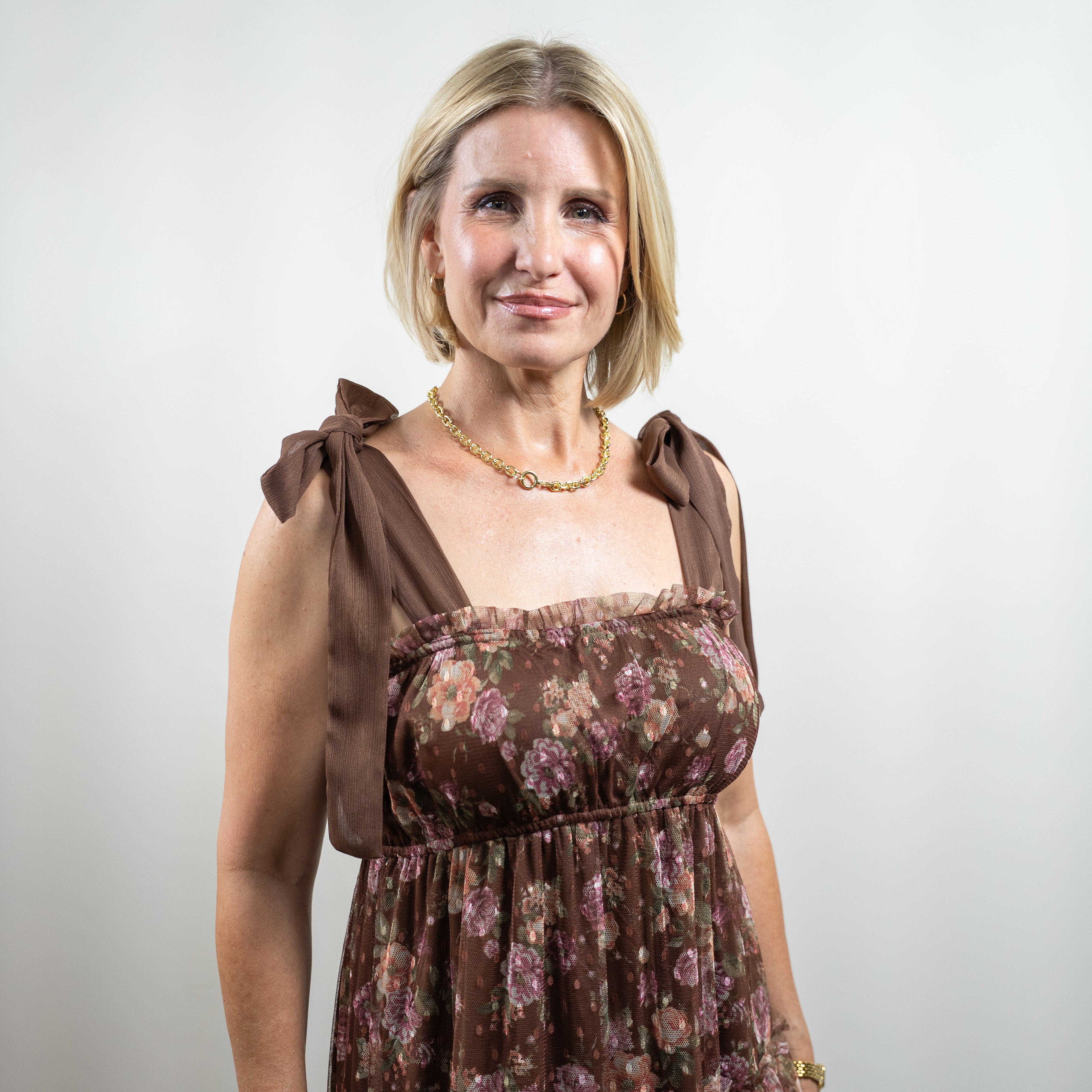 Brown Floral Tiered Midi Dress
