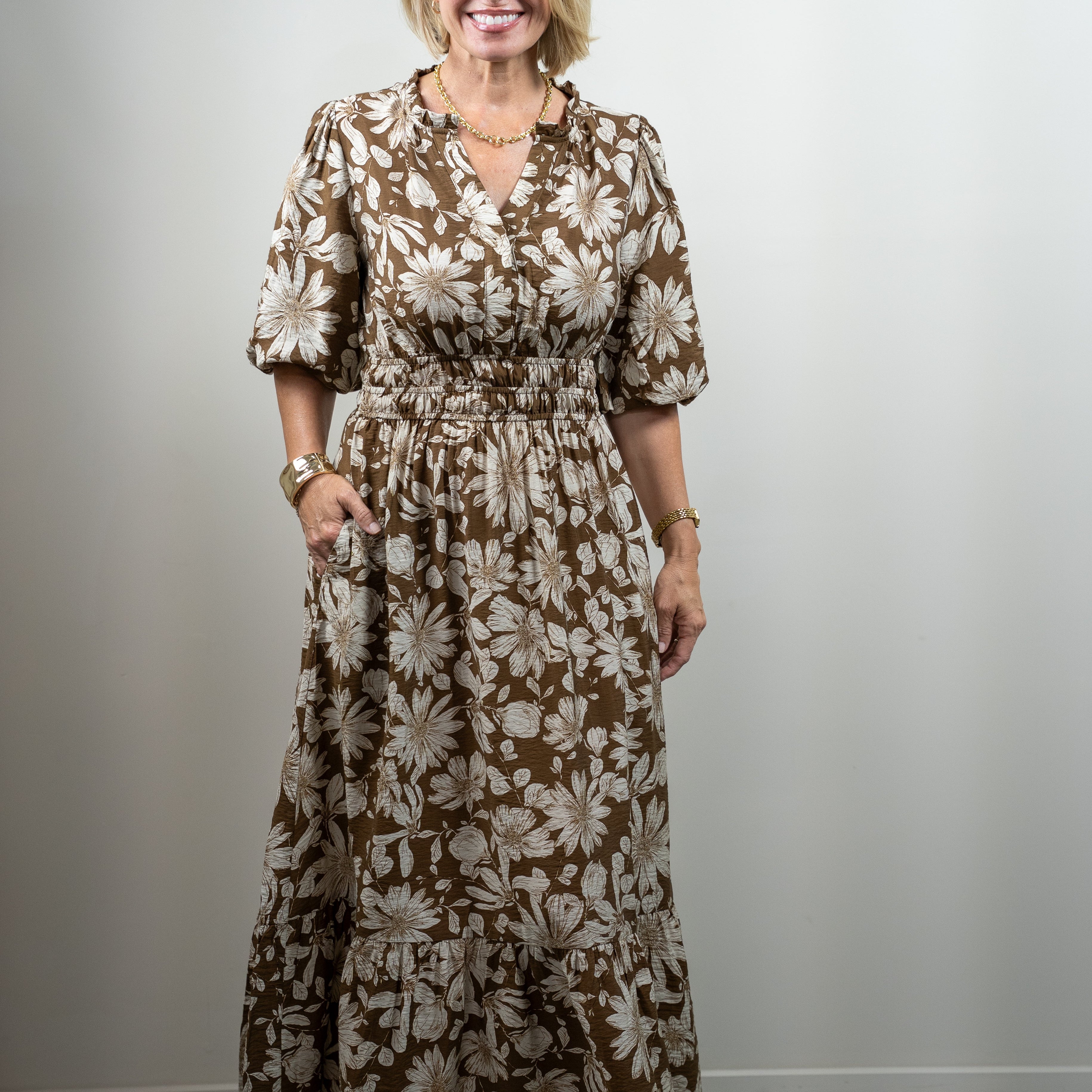 Mocha Printed Midi Dress